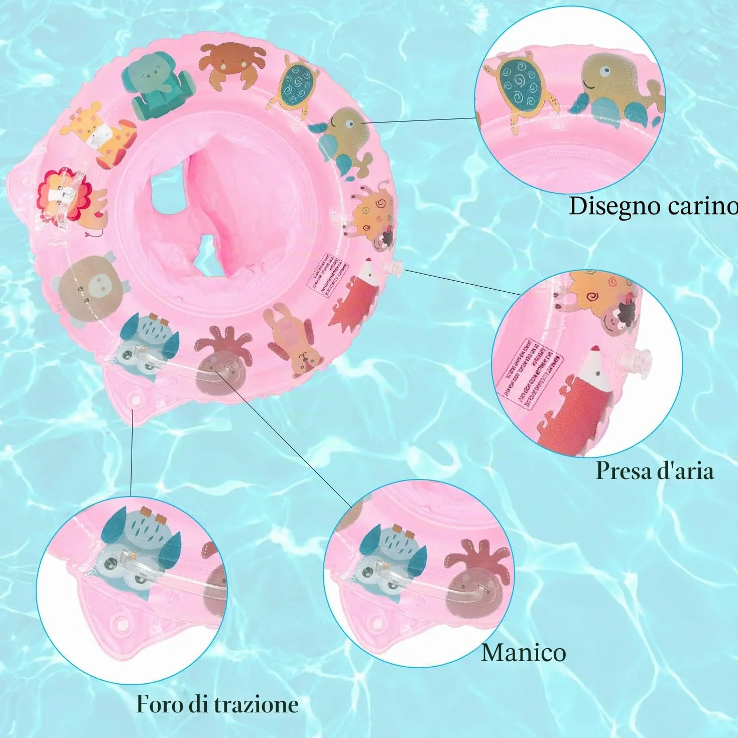 Anello da nuoto per bambini, anello da nuoto per bambini, sedia galleggiante gonfiabile regolabile per neonati, aiuto per il nuoto per neonati da 6 mesi a 36 mesi