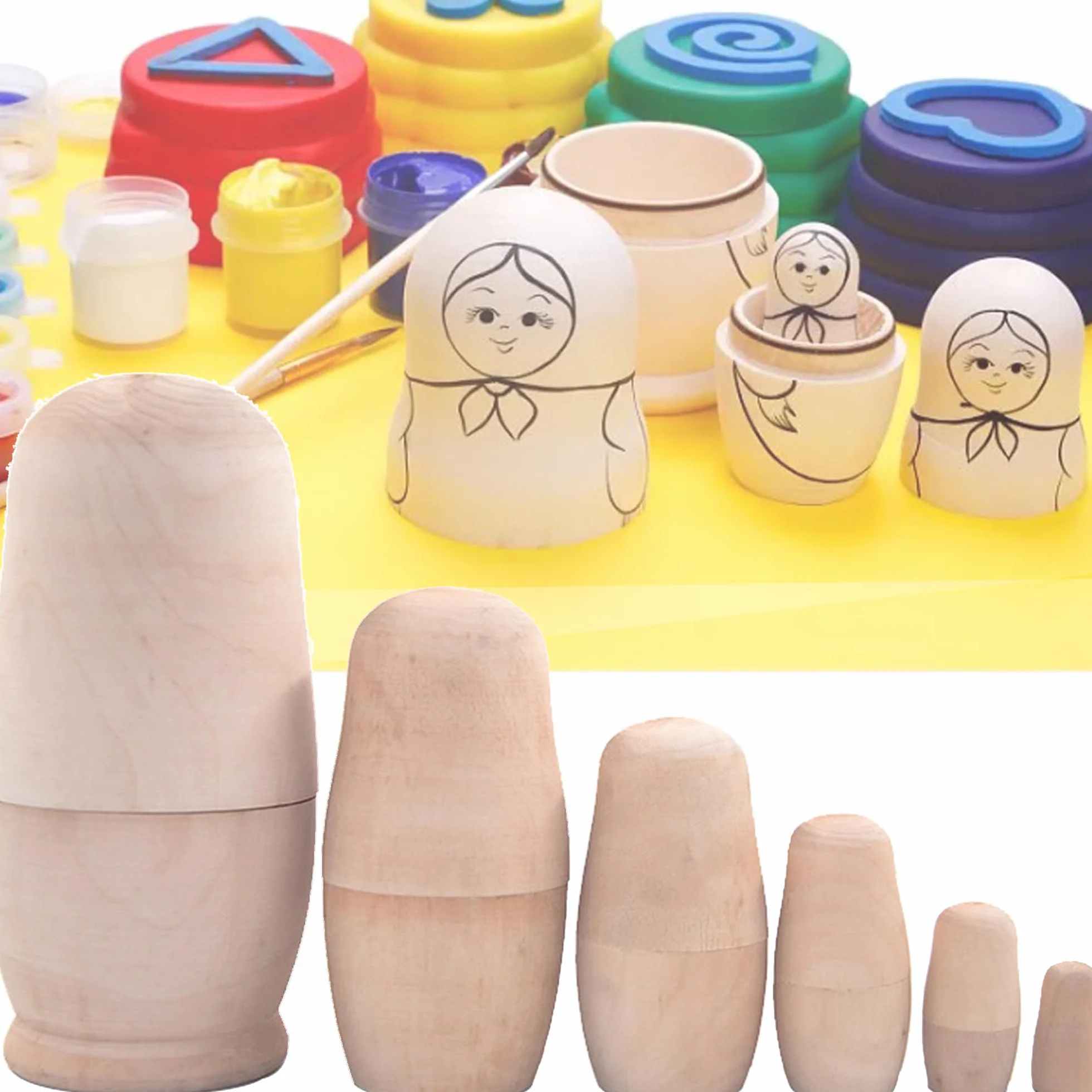 Matrioske Russe, Bambola di Legno, Bambole matrioska Giocattolo di Legno Russo, Non Dipinto Bambola Figura Giocattoli, Giocattolo Impilabile, Minifigure Nidificanti, Non Verniciato Matrioska