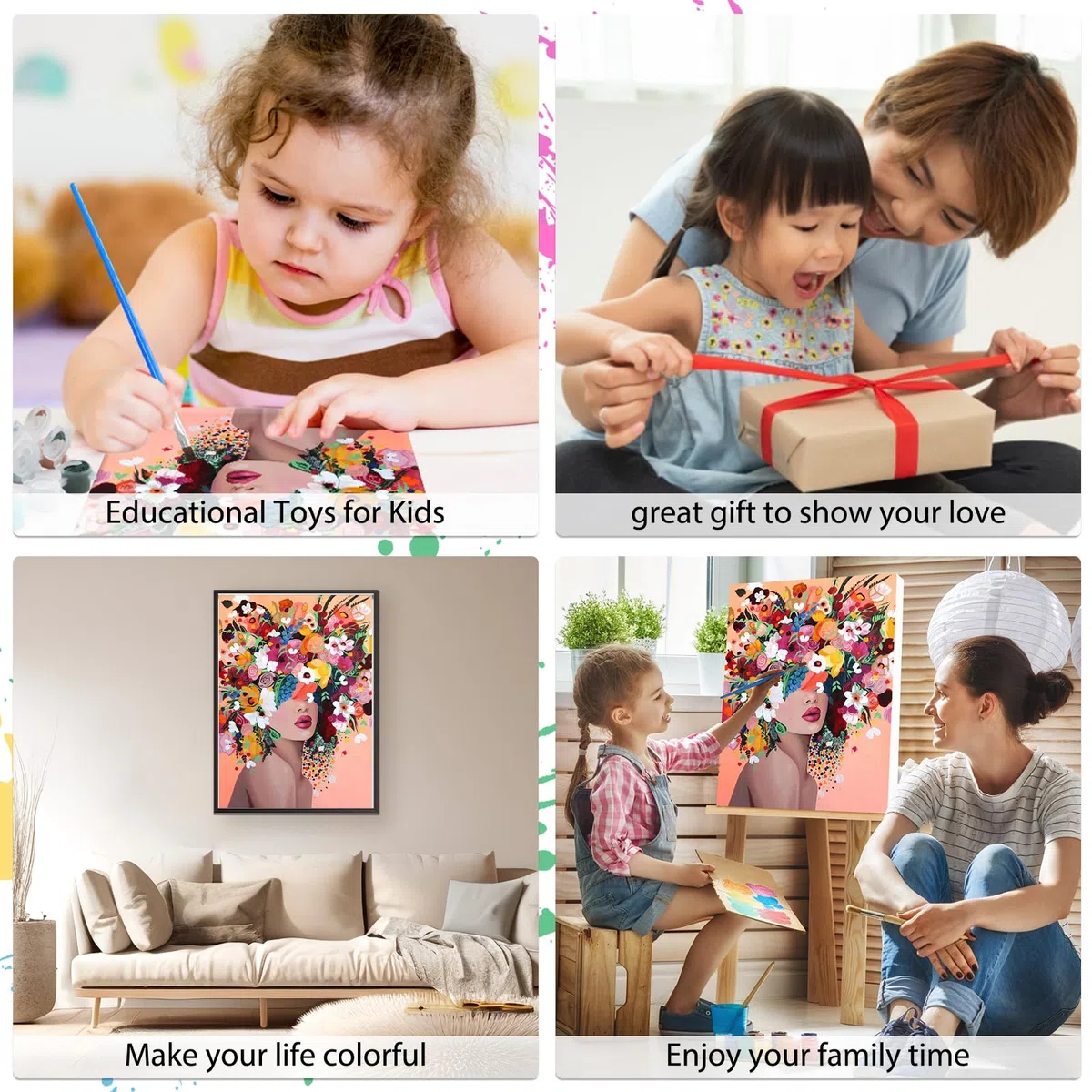 MEIYUDA Dipingere con i Numeri Adulti con Telaio Ragazze Fiori, fai da te Paint by Numbers Quadri da Dipingere Numerat, Pittura a Olio Kit, Pittura Adulti Decora la Casa Regalo 30x40cm