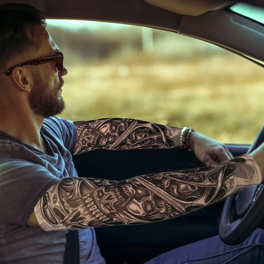 EQLEF Manica Tatuaggio per uomo, maniche per tatuaggio temporanee morbide e finte calze per bretelle per Halloween Basket Basket e guida- 2 paia