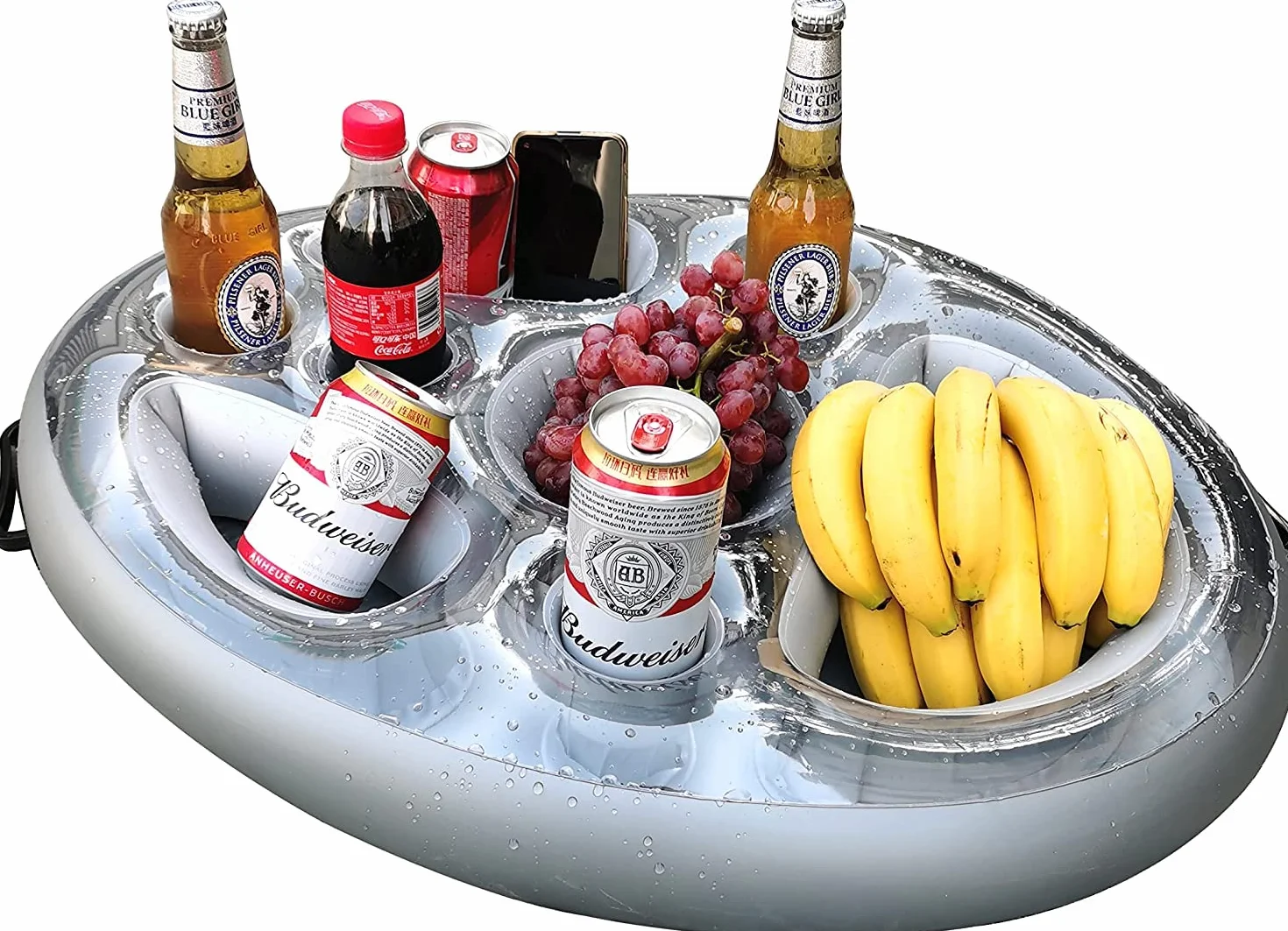Portabevande gonfiabile 2 in 1, vassoio galleggiante 8 fori, grande capacità, galleggiante, portabevande per piscina, gonfiabile, per piscina, gonfiabile, per piscina