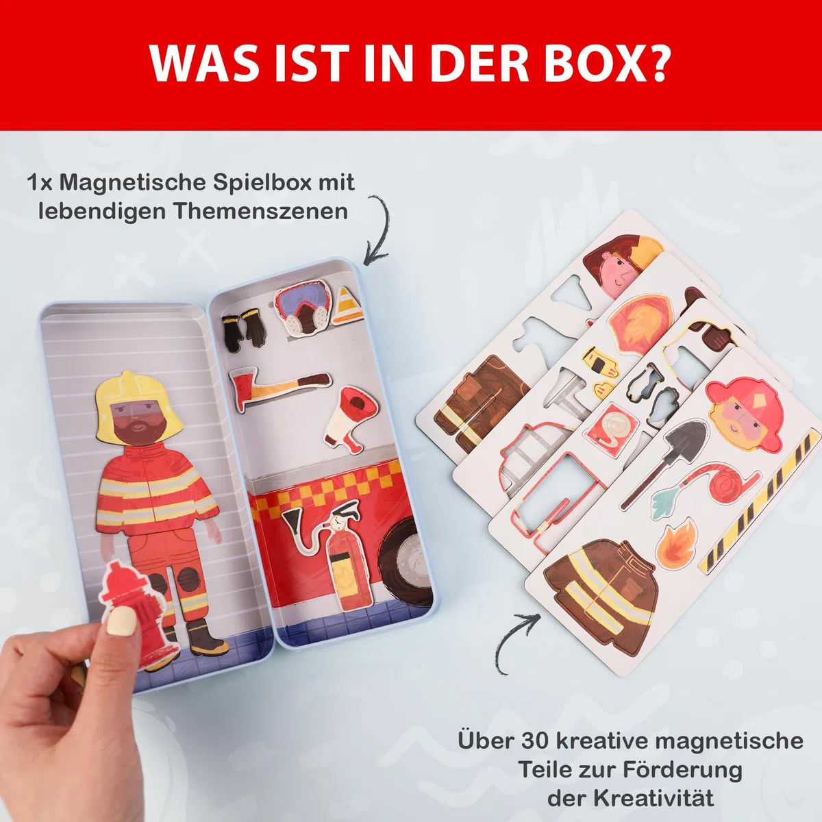 Gioco magnetico - Puzzle pompiere - Promuove le capacità motorie e l'immaginazione, giocattolo dei pompieri a partire dai 3 anni, gioco di viaggio ideale per bambini, regalo da vigile del fuoco