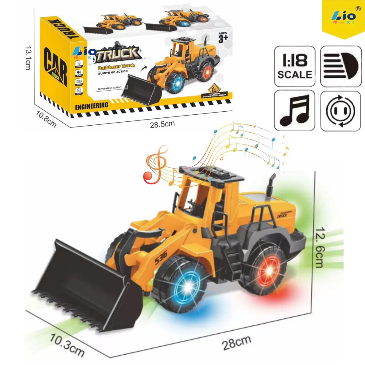 Bulldozer Giocattolo,camminare automatico con suono e luce veicoli da cantiere,Camion da Cantiere Bulldozer,Giocattolo di Sabbia da Miniera,con luci e musica multipla,per bambini 3-7anni