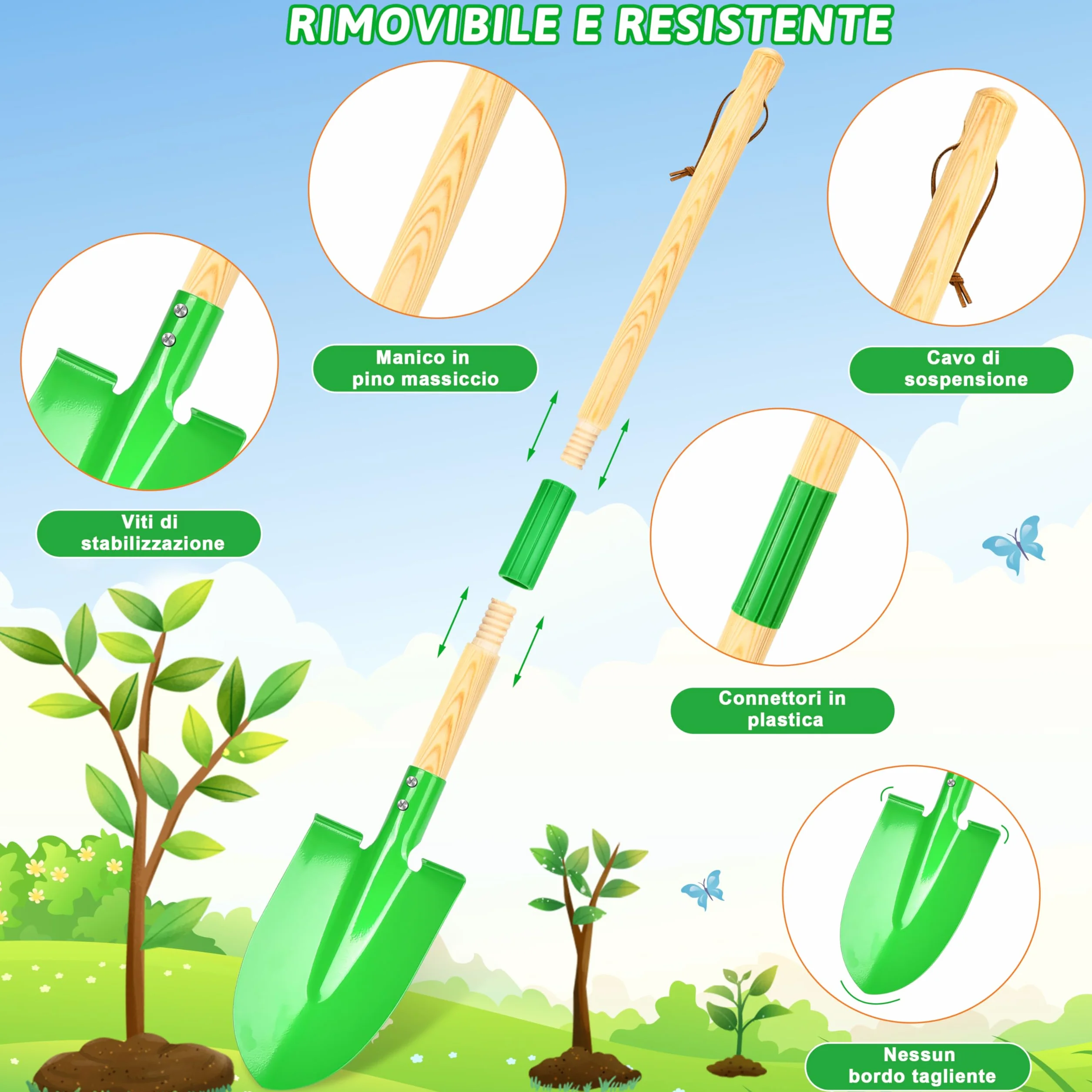 IEEILULU Attrezzi da Giardinaggio Bambini, Giocattoli da Giardino con Pala Guanti Grembiule e Annaffiatoio, Set di Attrezzi da Giardinaggio per Ragazzi e Ragazze dai 3 Anni (Verde)