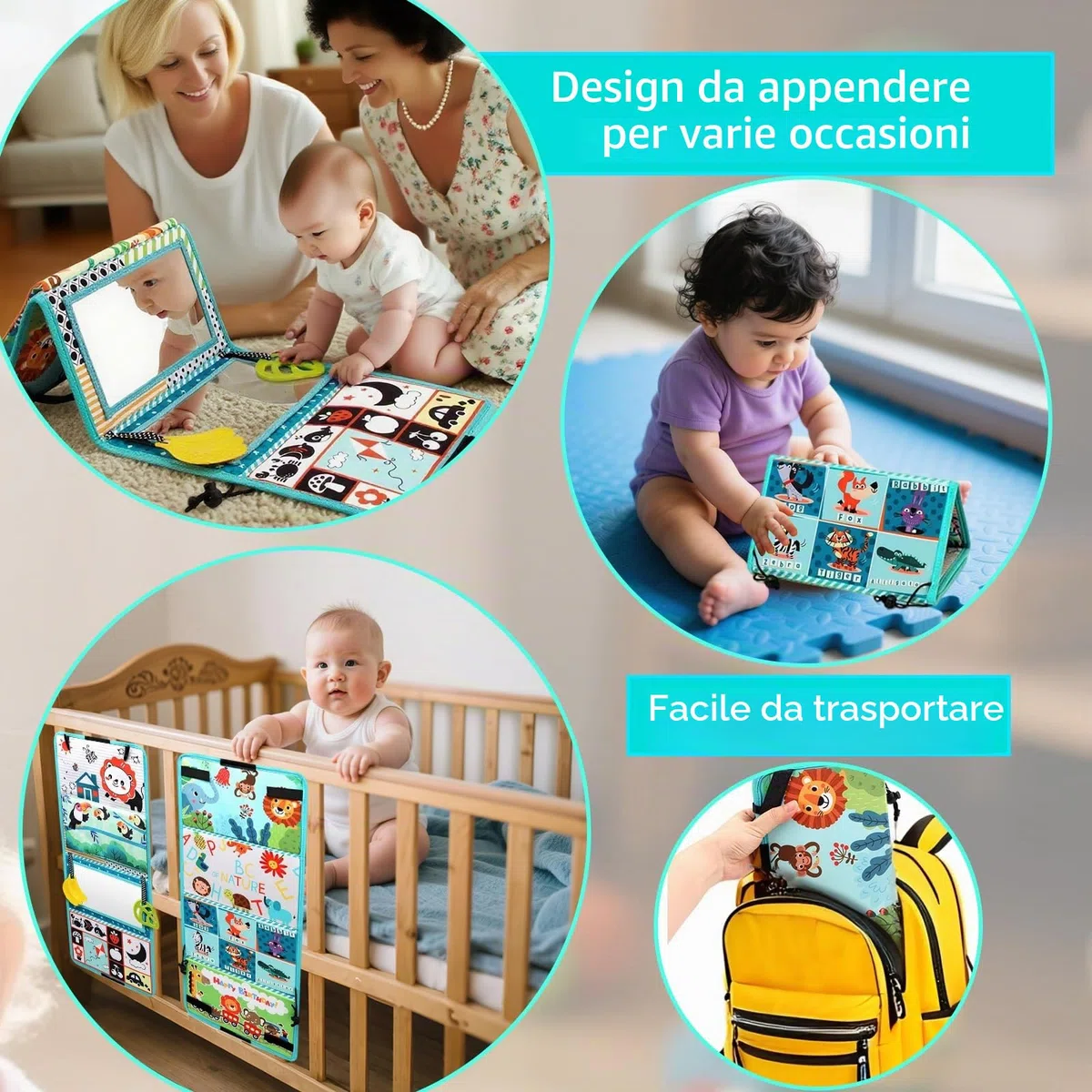Giochi Montessori Neonato 0 3 6 12 Mesi, Libri di Stoffa con Specchio per Bambini, Libro Sensoriale Neonati Tummy Time Neonati Bianco e Nero Giocattoli Educativi Interattivo Regali per Neonato