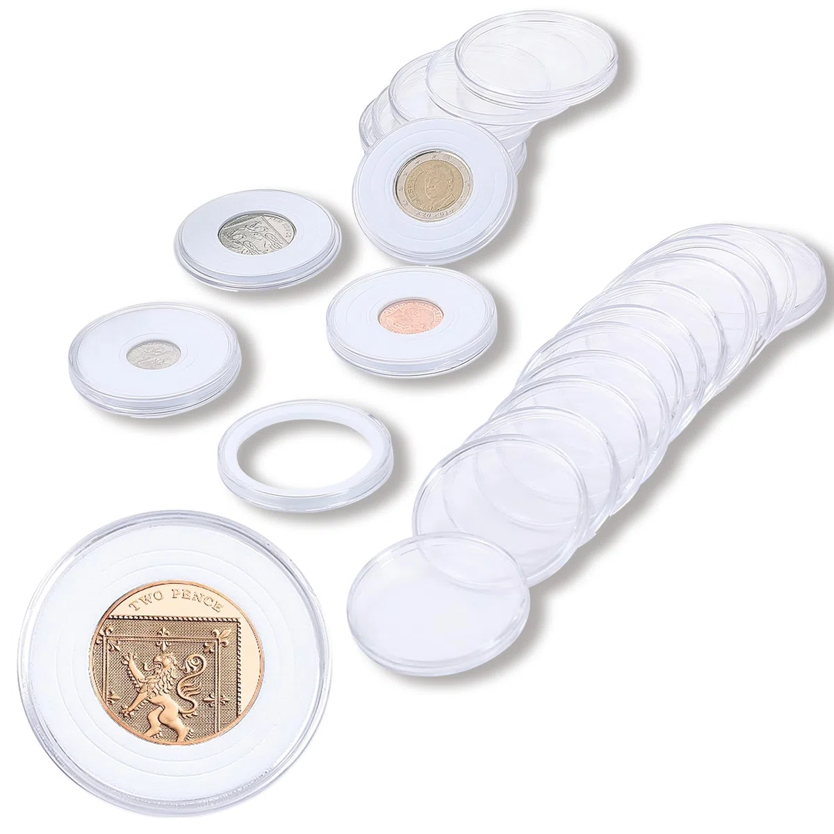 Uncle Paul 20 Set Capsule per Monete 46mm con 6 Misure (20/25/30/35/40/46mm) Guarnizioni in Schiuma Protezione Porta Monete per la Collezione di Monete