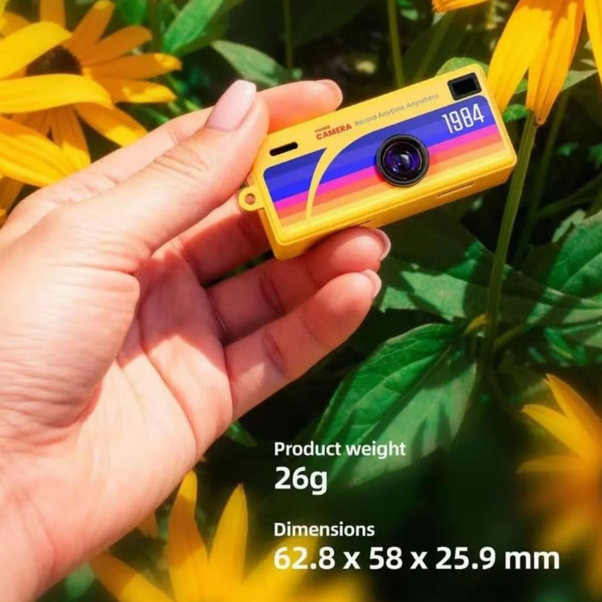 Mini Camera Keychain, Retro Portable Thumb Camera, Mini Digital Camera, 1080P 130° Wide Angle Pocket Video Camcorder, for Travel Vlog Recording (Yellow)