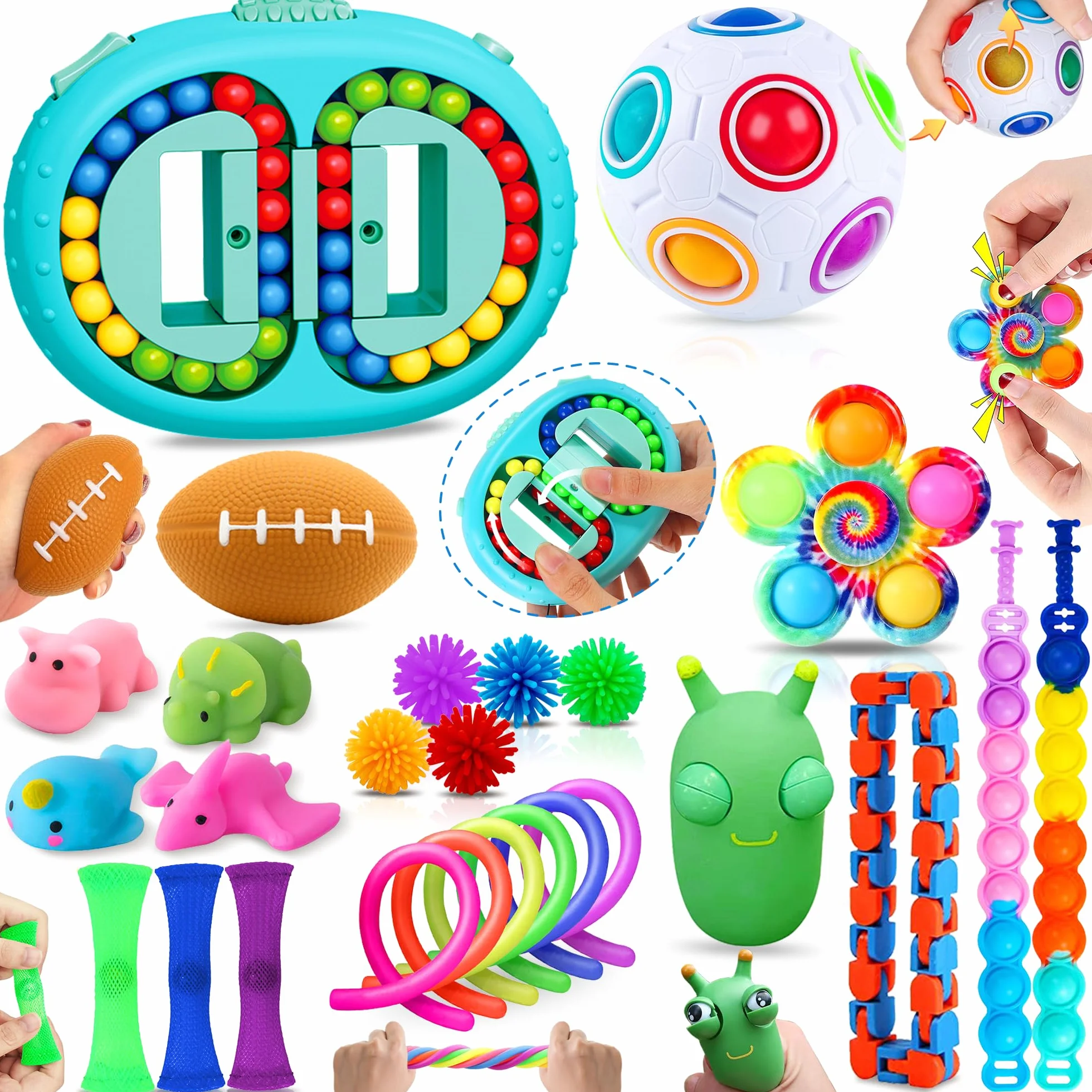 Chennyfun Fidget Toy Set, 26 Pezzi Fidget Toys Pack,Magic Burger Cube Fidget Toys Set Giochi Sensoriali Anti Ansia e Stress è Adatta per Adulti e Bambini, può Essere Usata Come Regali per Feste