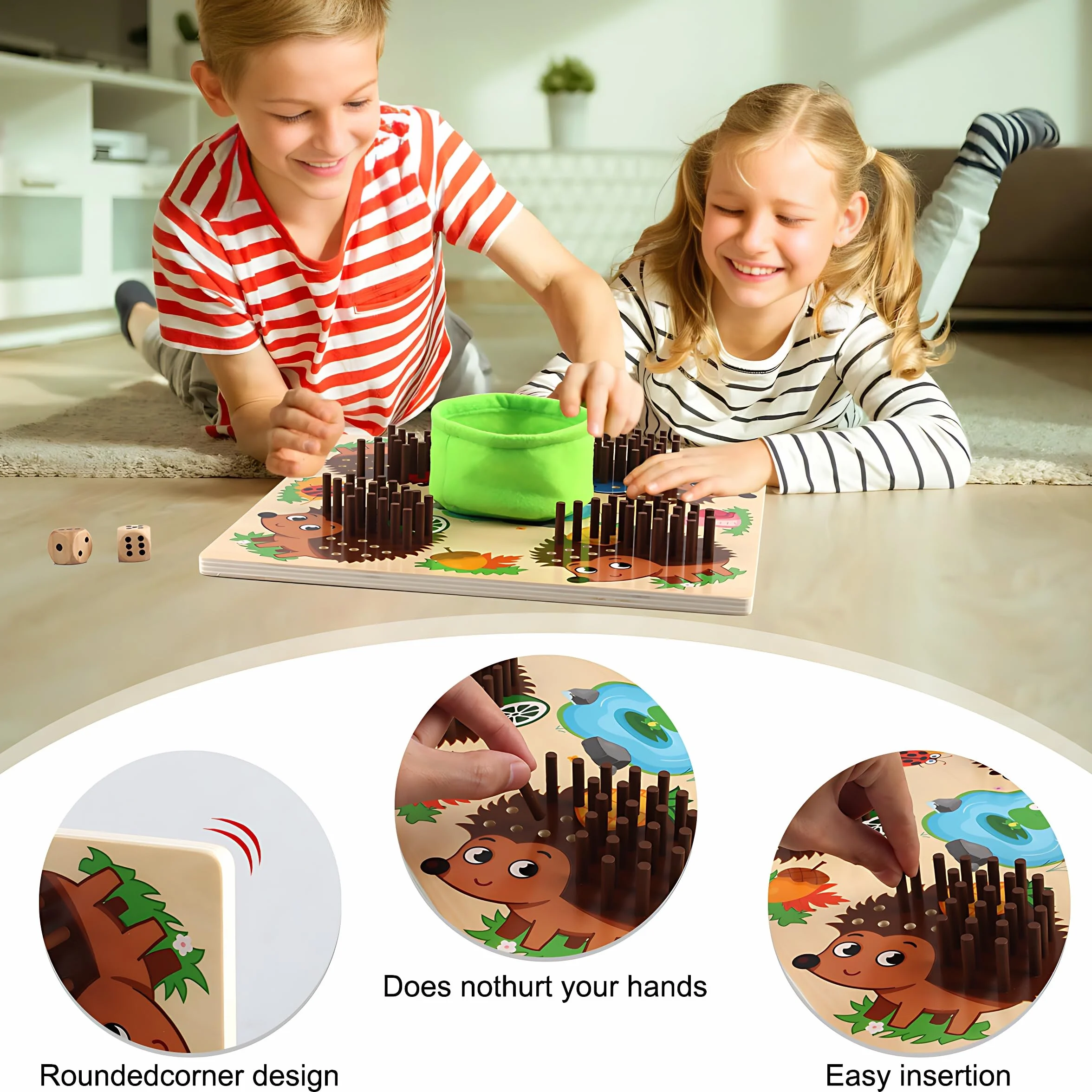 Gioco di Dadi per Riccio, Giochi di Società in Legno, Abilità Motorie Giocattoli Educativi da Tavolo, Giochi Legno Montessori per Bambini 3 4 5+anni, Adulti, Famiglia e Feste