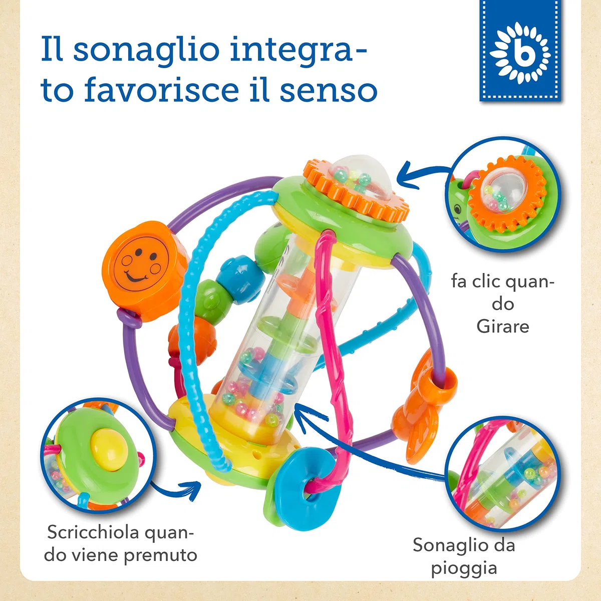 Bieco Palla da moto per bambino a partire dai 6 mesi in su, con sonaglio, giocattolo per attività motorie, palla sensoriale