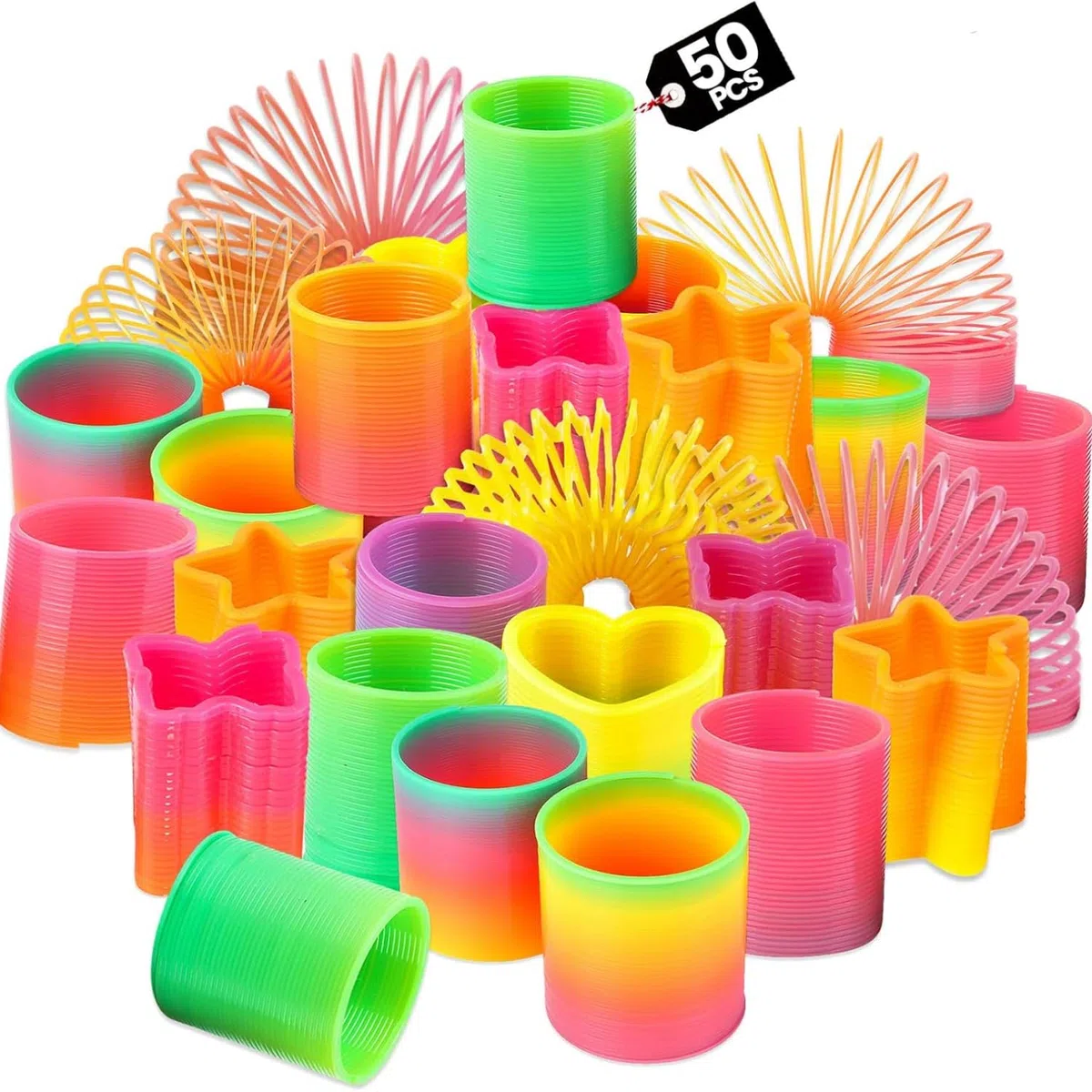 Bedwina Assortimento Giocattoli Rainbow Spring – 50 Mini Giocattoli a Molla Colorati, Ideali per Sacchetti Regalo, premi per Feste e Calze di Natale per Bambini