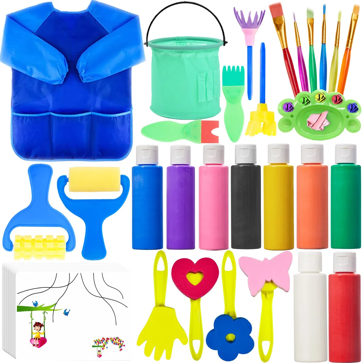 Lubibi Colori a Dita per Bambini Lavabili Pitture Dita Bambini,Atossici,Set di pittura per bambini,con Libro da Disegno,Spugna,Tavolozza, Grembiule,per Dipingere Apprendimento Precoce,Disegno Regalo