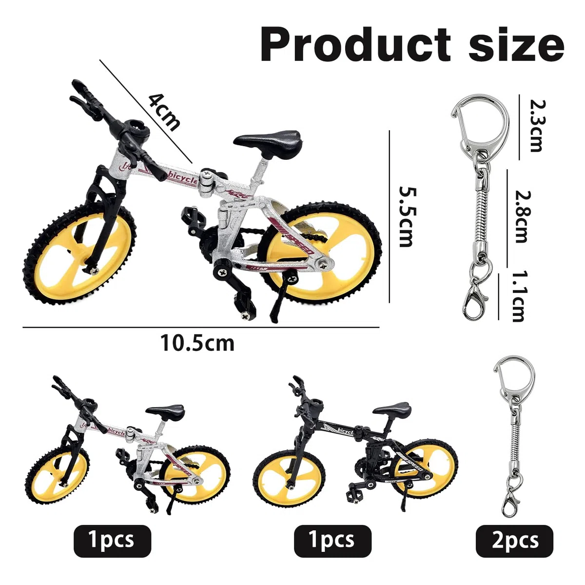 Modello di bicicletta a 2 pezzi, mini bicicletta, modello di simulazione creativa, ornamenti decorativi da tavolo, giocattolo modello di bicicletta per bambini