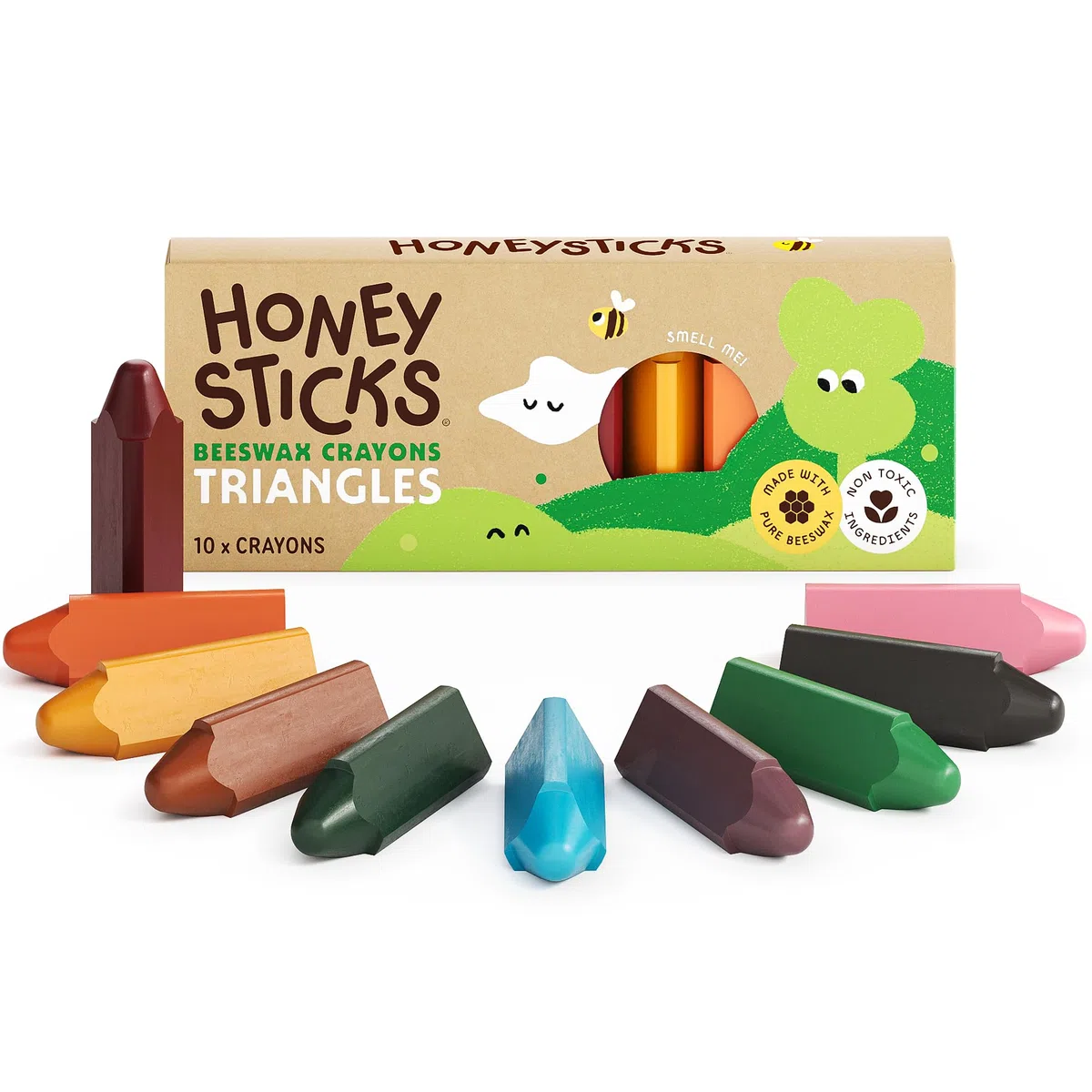 Honeysticks Pastelli a Cera d'Api - Pastelli Triangolari per Bambini Presa Facile - Per Mobilità Mani di Bebè e Bambini - Pastelli Atossici Realizzati a Mano in Nuova Zelanda - Set da 10