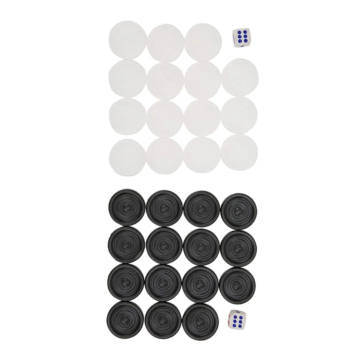 Set di pezzi degli scacchi da 22 mm di alta qualità con retro in plastica - Include 15 pezzi neri e 15 pezzi bianchi e 2 dadi - Adatto per il divertimento in famiglia e per pa