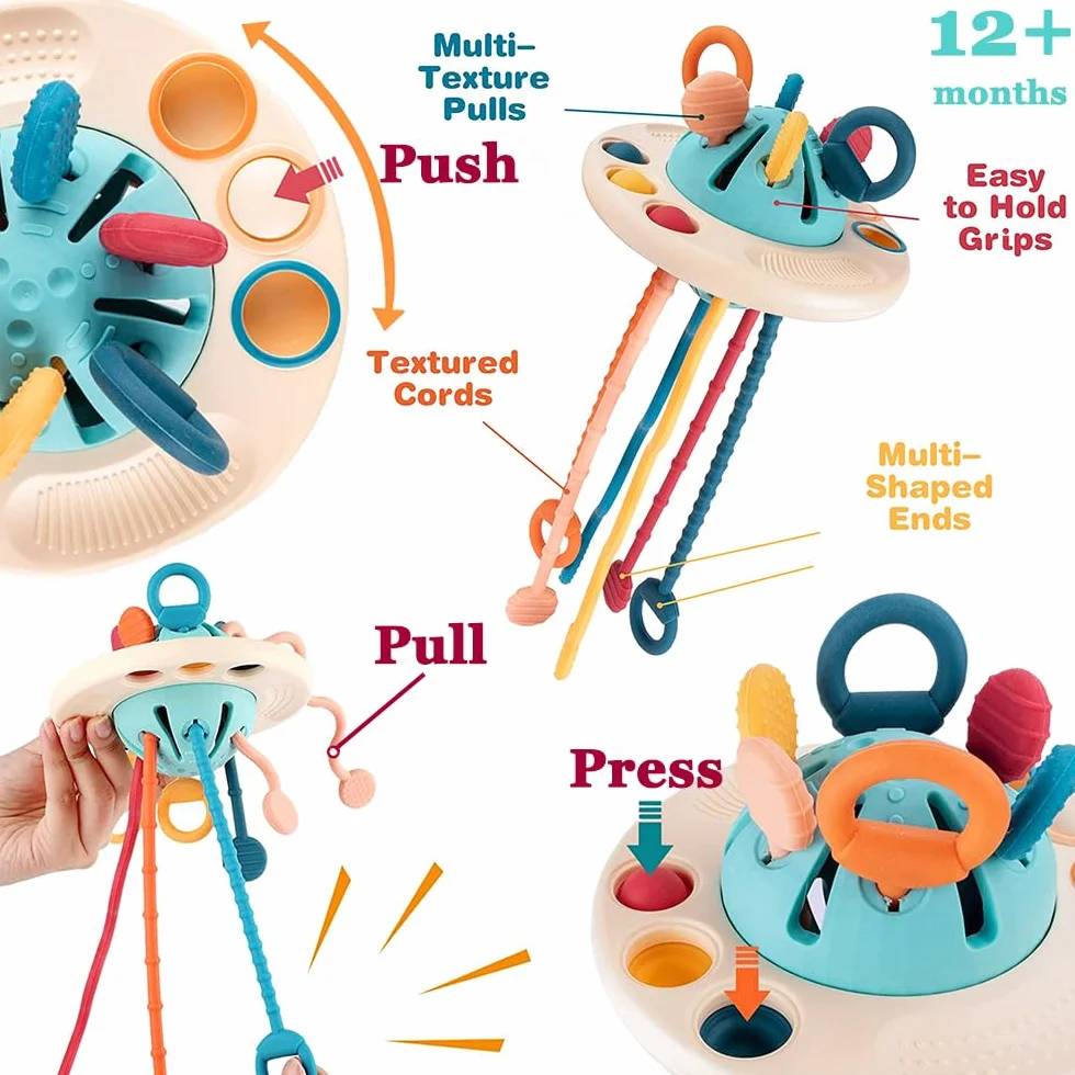 Giocattoli Montessori per Neonati, Juguetes Niños 1 año Giochi Bambini 1 Anno Giocattoli per attività Multisensoriali per Neonati, Giocattoli per Bambini con Corda in Silicone