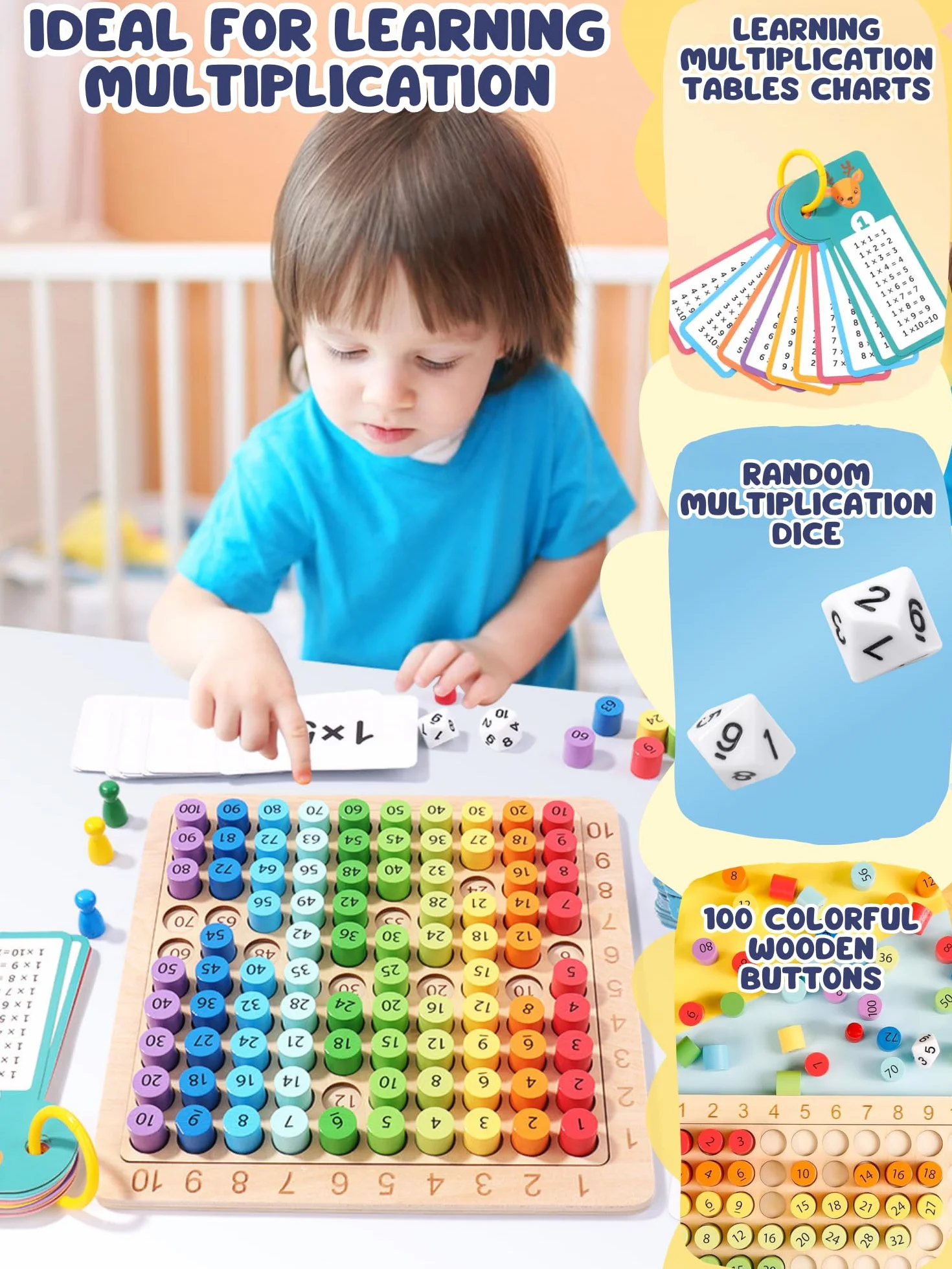 Gioco Moltiplicazione, Tabella di Moltiplicazione, Tavola di Moltiplicazione della Matematica in Legno, Gioco da Tabelline Matematica Educativo, Giocattolo Montessori per Bambini dai 6-12 Anni.