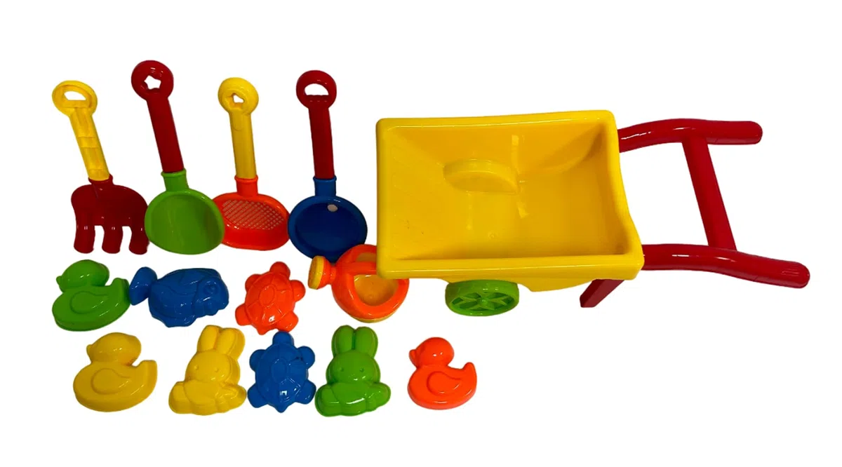 Carriola Giocattolo Con Set Da Mare Cariola Mare Bambini Con Paletta Rastrello Imbuto Setaccio Innaffiatoio e 8 Formine Carriola Mare Per Bambini Piccoli Carriola Spiaggia Plastica Gioco Estivo Estate