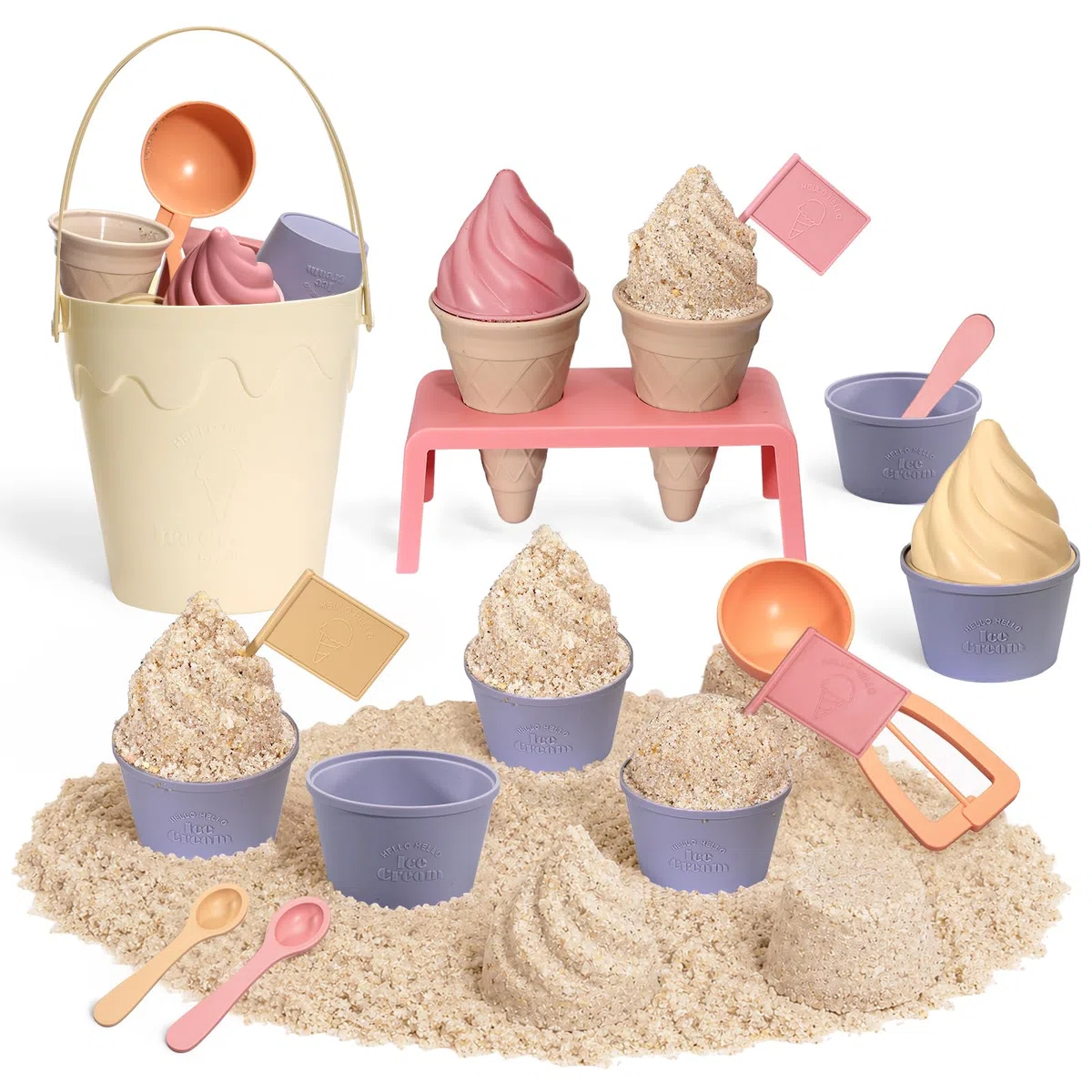 VBACALA Set Gelato Giocattolo da Spiaggia per Bambini, 13 Pezzi con Secchiello, Formine Sabbia e Accessori Gelateria, Giochi Mare e Giardino, Regalo Estate Bambini 3+ Anni