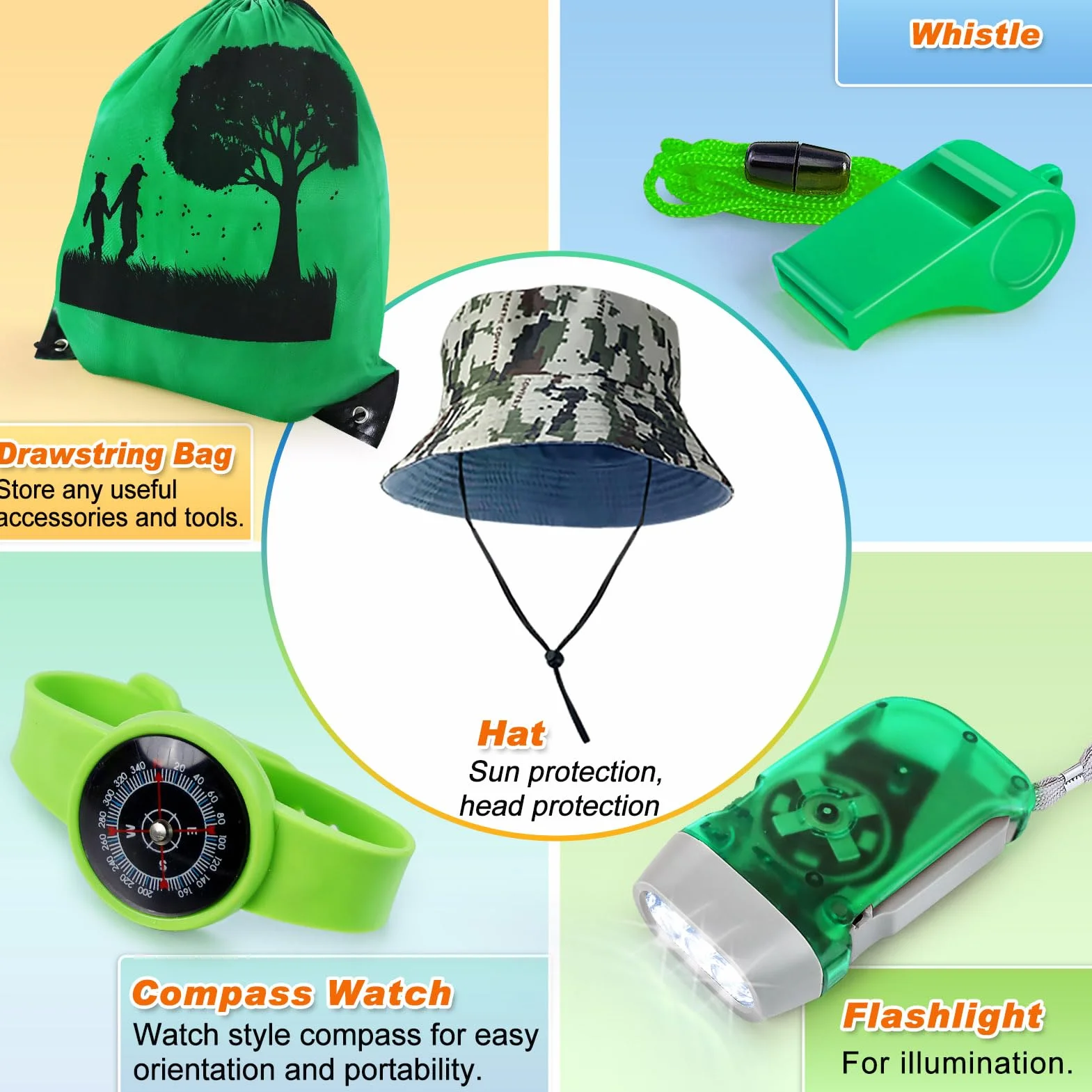 Set da esplorazione per bambini, con zaino, cappello e binocolo, giocattolo da esterno per bambini, ragazze e ragazzi