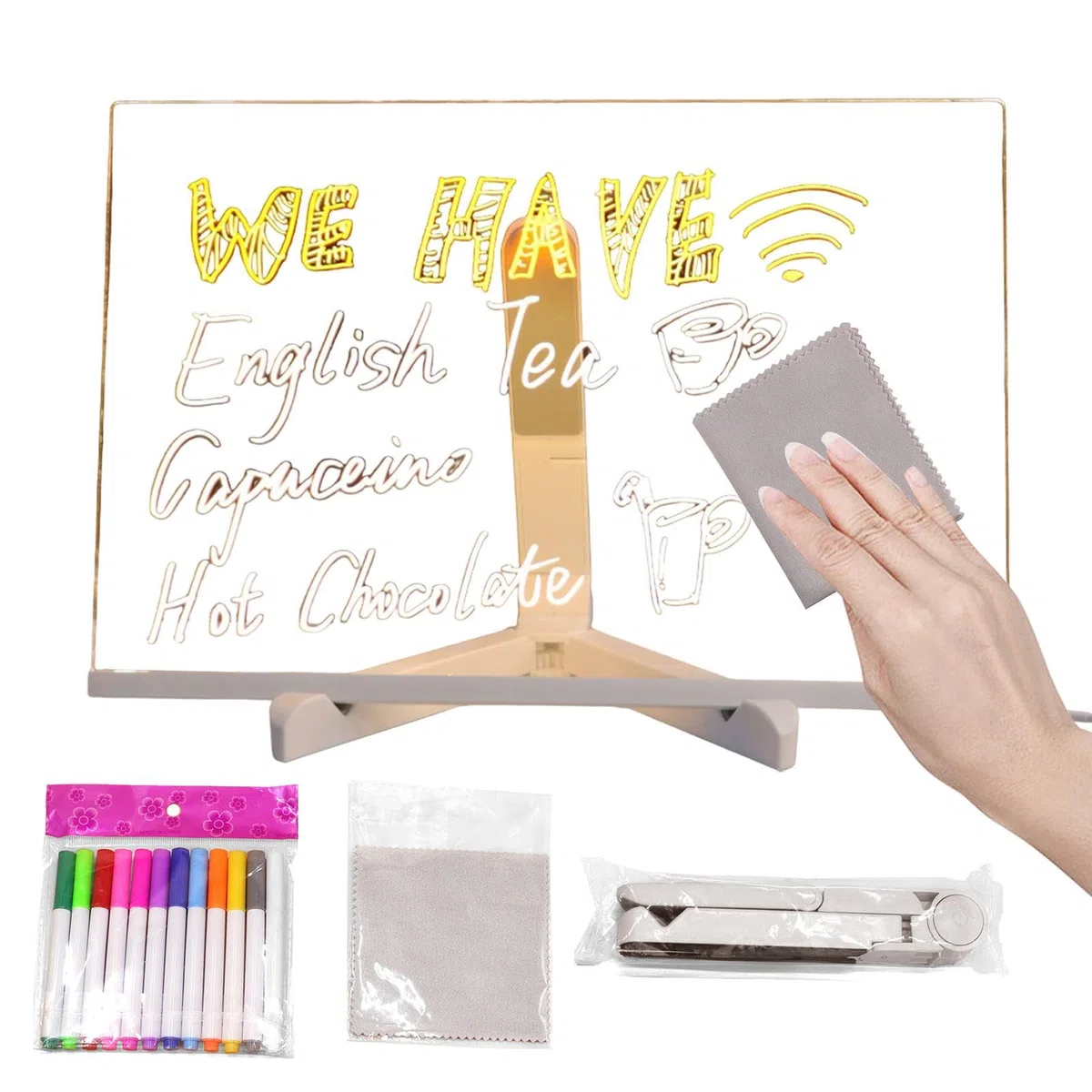 Lavagna a LED con colori, 20 cm x 30 cm lavagna illuminata lavagna a LED illuminata in acrilico, lavagna cancellabile a secco illuminata con supporto per casa e scuola