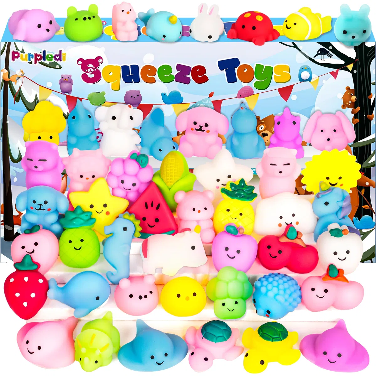 Purpledi Squeeze Toys Squishy Giocattoli 50 pezzi per Feste per Bambini, Giocattoli Antistress da Spremere Morbidi , Regalo di Natale,Regalini Fine Festa Compleanno