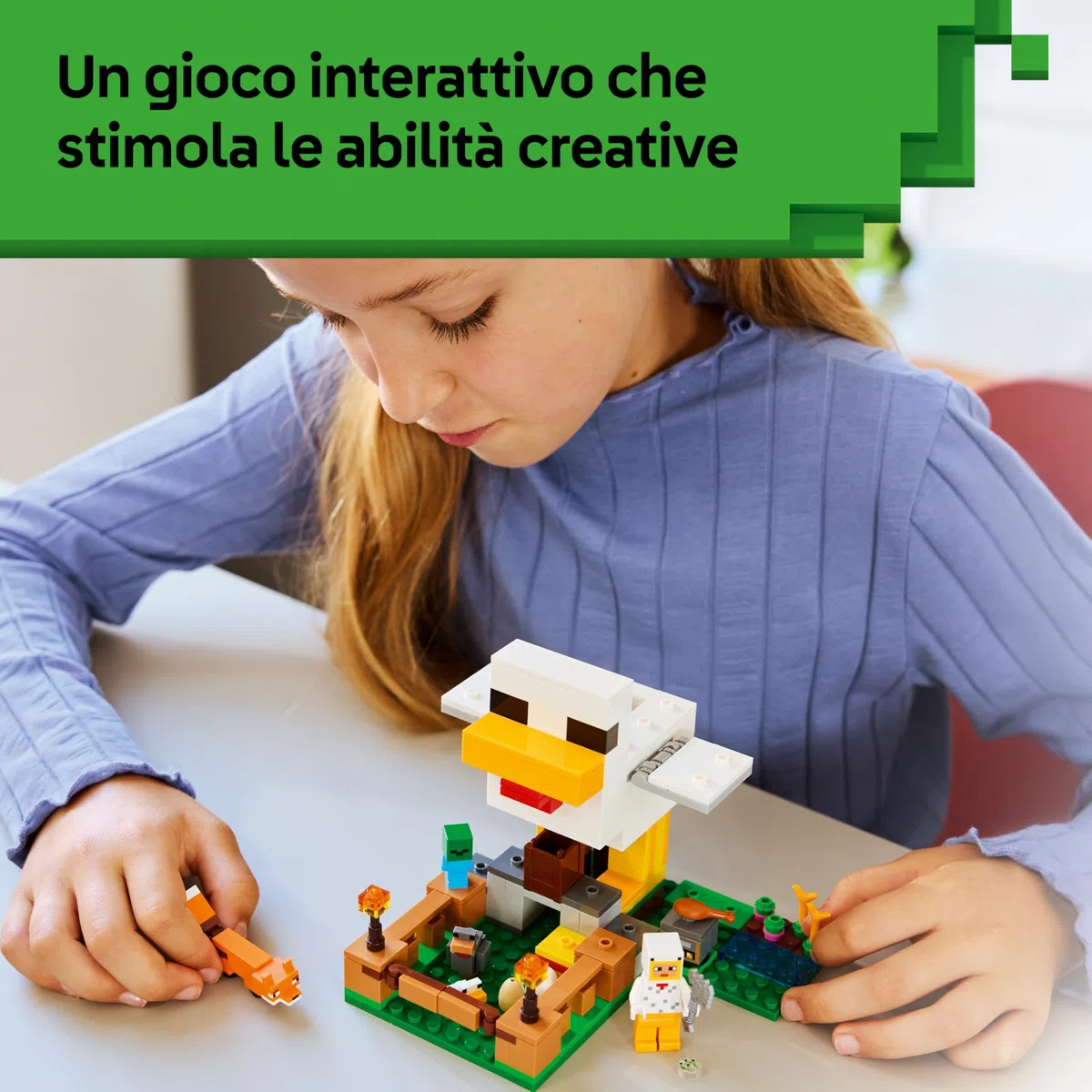LEGO Minecraft Fattoria di Galline - Giocattolo da Costruire con Minifigure di un Fan della Gallina, Mob di un Baby Zombie e di una Volpe - Regalo per Gamer, Bambini e Bambine da 7 Anni in su - 21585