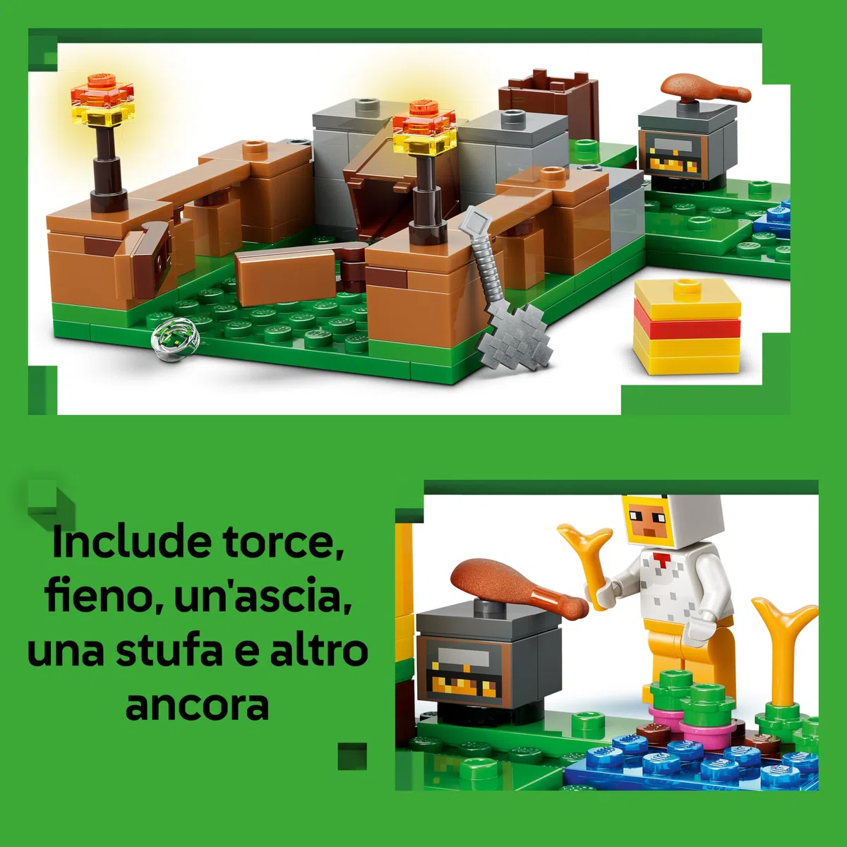LEGO Minecraft Fattoria di Galline - Giocattolo da Costruire con Minifigure di un Fan della Gallina, Mob di un Baby Zombie e di una Volpe - Regalo per Gamer, Bambini e Bambine da 7 Anni in su - 21585