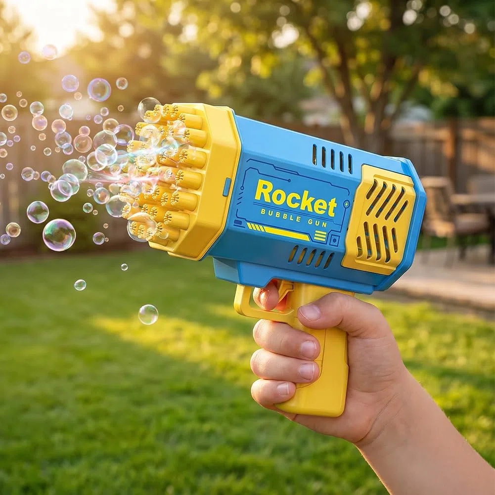 Pistola Bolle di Sapone, Macchina automatica per Bambini, Macchina per Bambini, Feste di Compleanno, Pasqua, Bolle Automatica, Estate - Blu