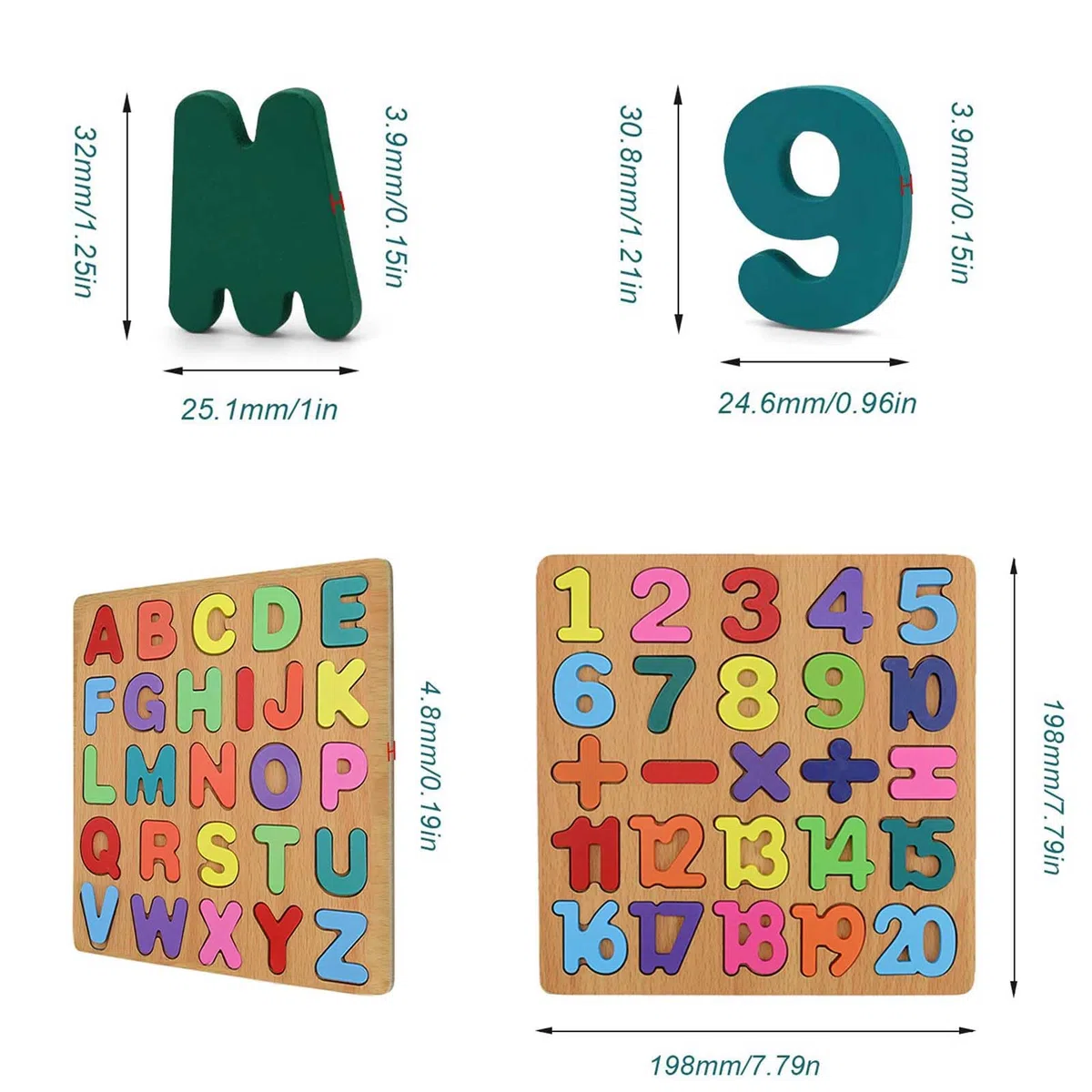 Lettere in Legno Alfabeto Bambini, 2 Pezzi Giochi in Legno, ABC Puzzle in Legno per Bambini 1-3 Anni