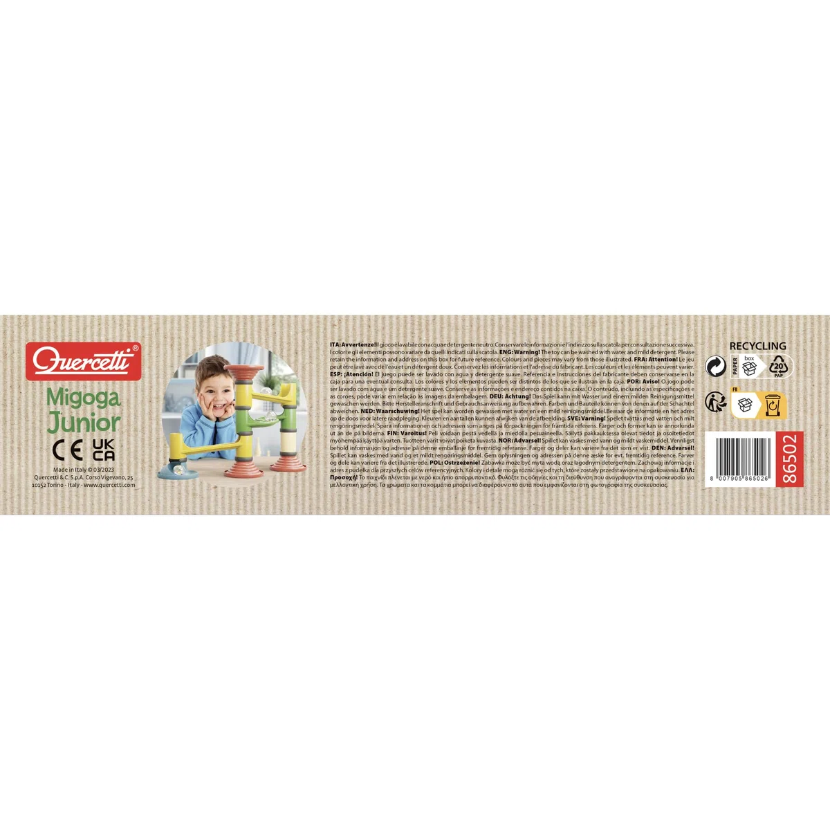 Quercetti Migoga Junior Bio Pista Biglie Per Bambini a Partire dai 18 Mesi Costruzioni Grandi Per Bambini In Bioplastica, Gioco Costruzioni Con Grandi Biglie Sonaglio, Percorsi Creativi e Sensoriali