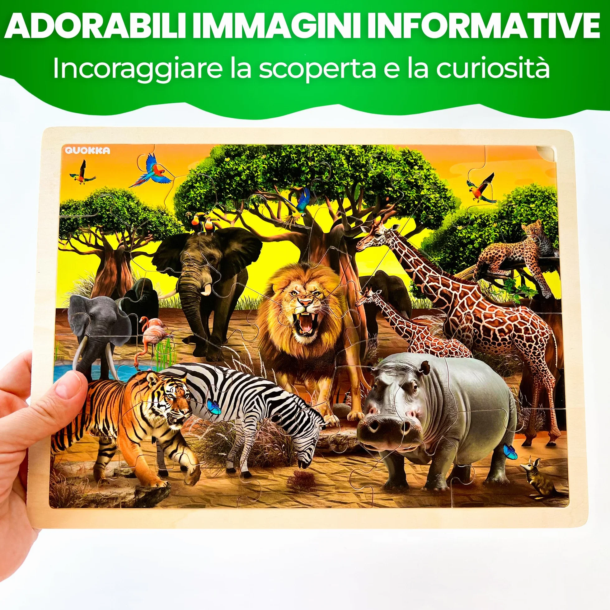 QUOKKA Puzzle Legno Bambini 3 4 5 Anni – 4x48 Pezzi Puzzle Animali Montessori – Gioco Educativo in Legno con Animali Realistici – Regalo per Bambini e Bambine 6 7 8 Anni