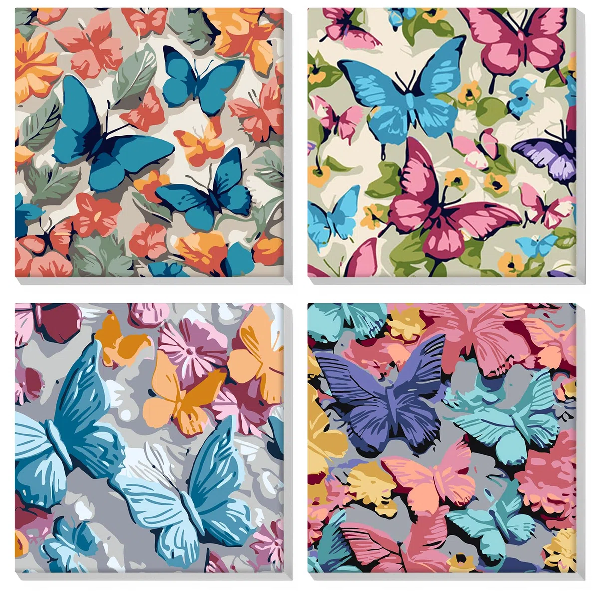MOGTAA Pittura incorniciata con numeri, per adulti, bambini e principianti, confezione da 4 pezzi, motivo farfalla con numeri, per adulti, bambini, pittura a olio fai da te, decorazione domestica