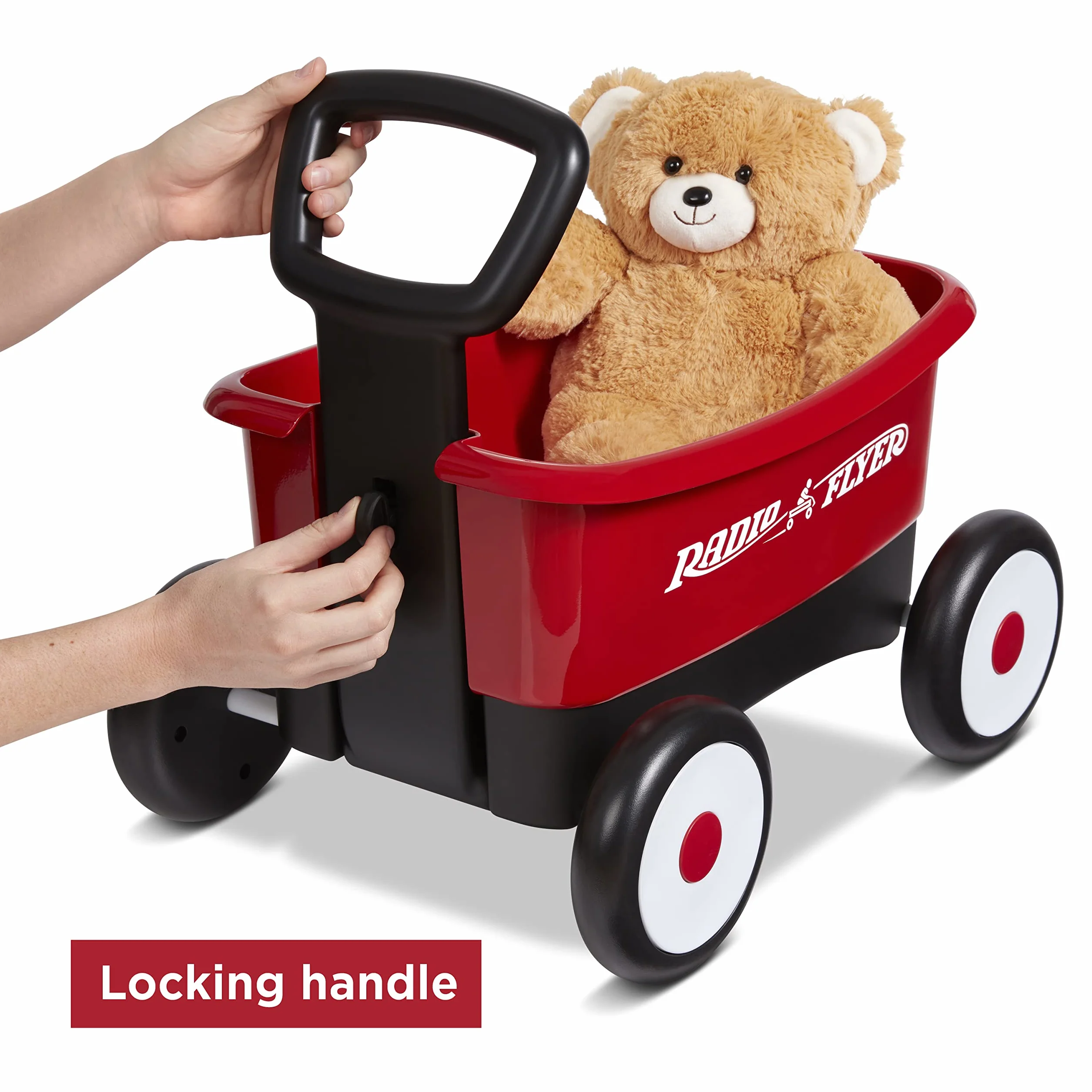 Radio Flyer Push & Pull Walker Wagon with Teddy Bear, Carrello giocattolo bambini, Carretto primi passi spingi e tira 2 in 1 rosso, con orsacchiotto, per bambini da 1 a 4 anni