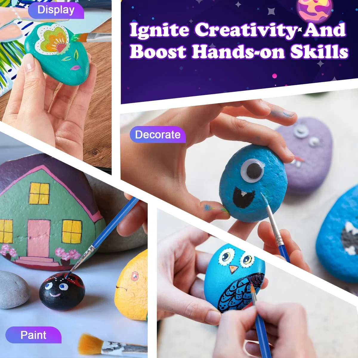 Nakutita Set di Pietre da Dipingere, Set di Pietre Fluorescenti da Dipingere per Bambini dai 5 6 7 8 9 10 Anni Regalo, Pittura Creativa su Pietre, Set di Dipinti su 10 Pietre, 6 Colori Regalo per