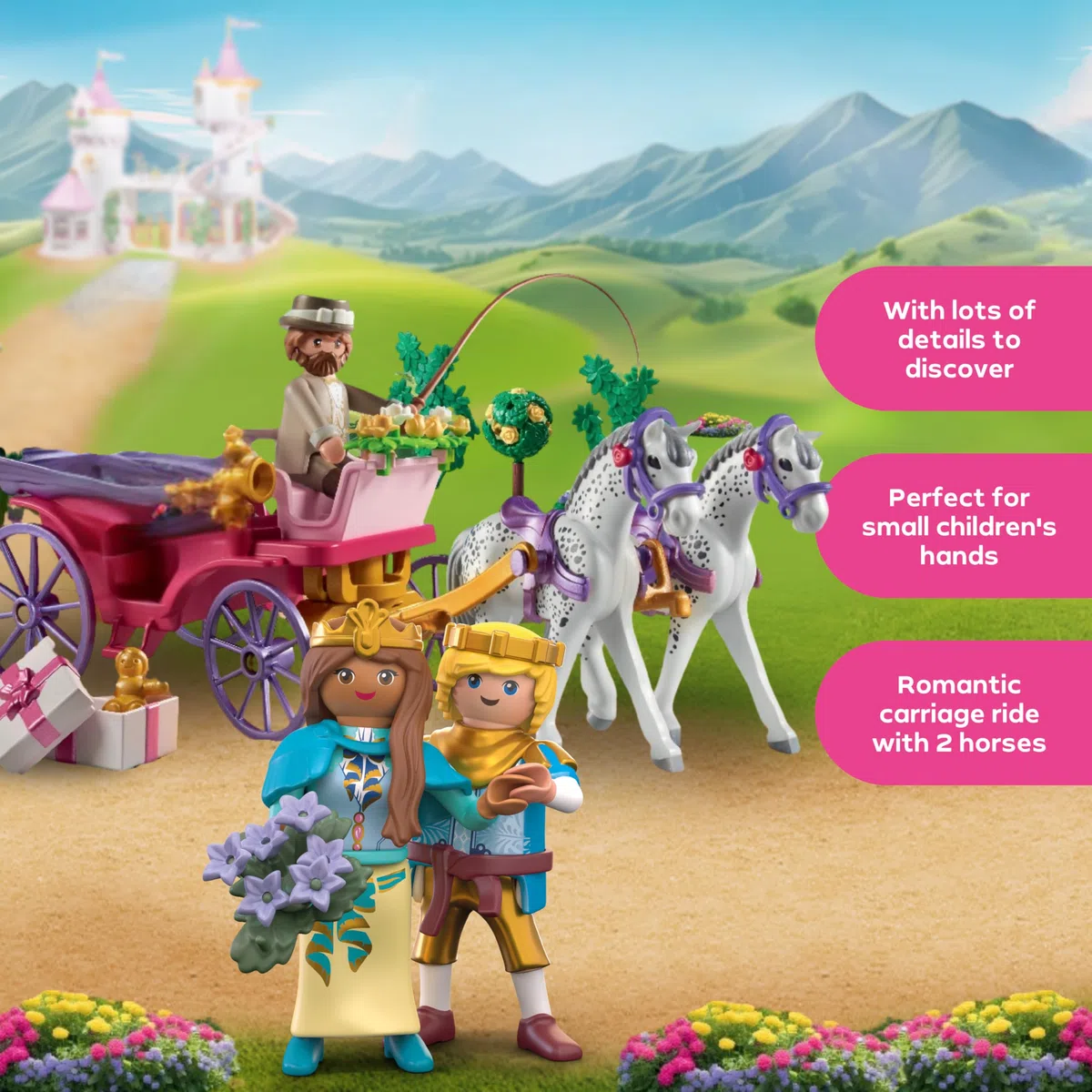 PLAYMOBIL | Princess Magic | Passeggiata in carrozza reale con principessa e principe | Giocattolo della principessa | Giocattolo da favola per bambini dai 4 anni in su | 71846
