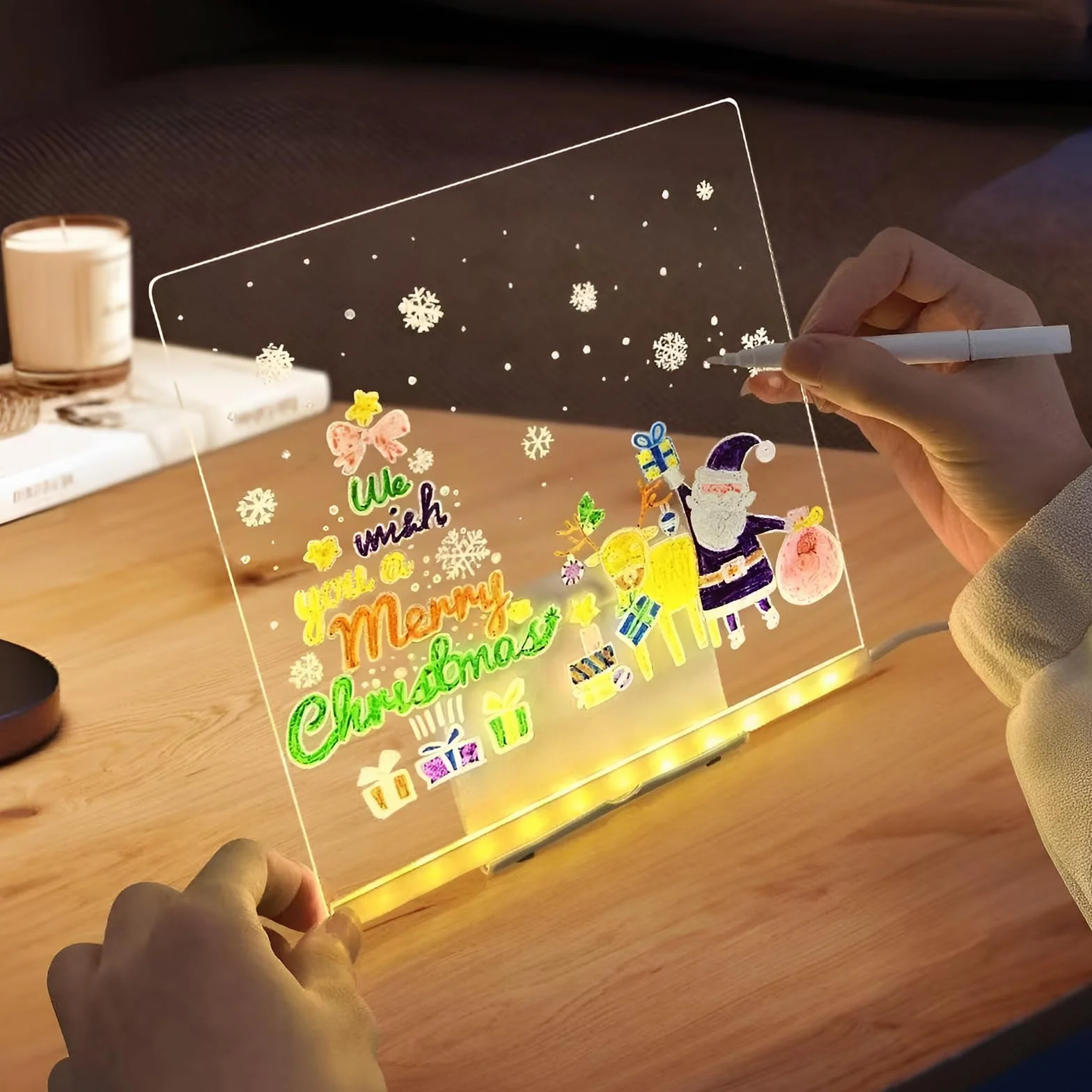 Lavagnetta in Acrilico con Luci LED Lavagna Luminosa per DisegNare con 12 Penne Neon Cancellabile Arte Creativa Desktop Illuminato per Ufficio Cafe School Casa Bambini (30 x 20 cm)