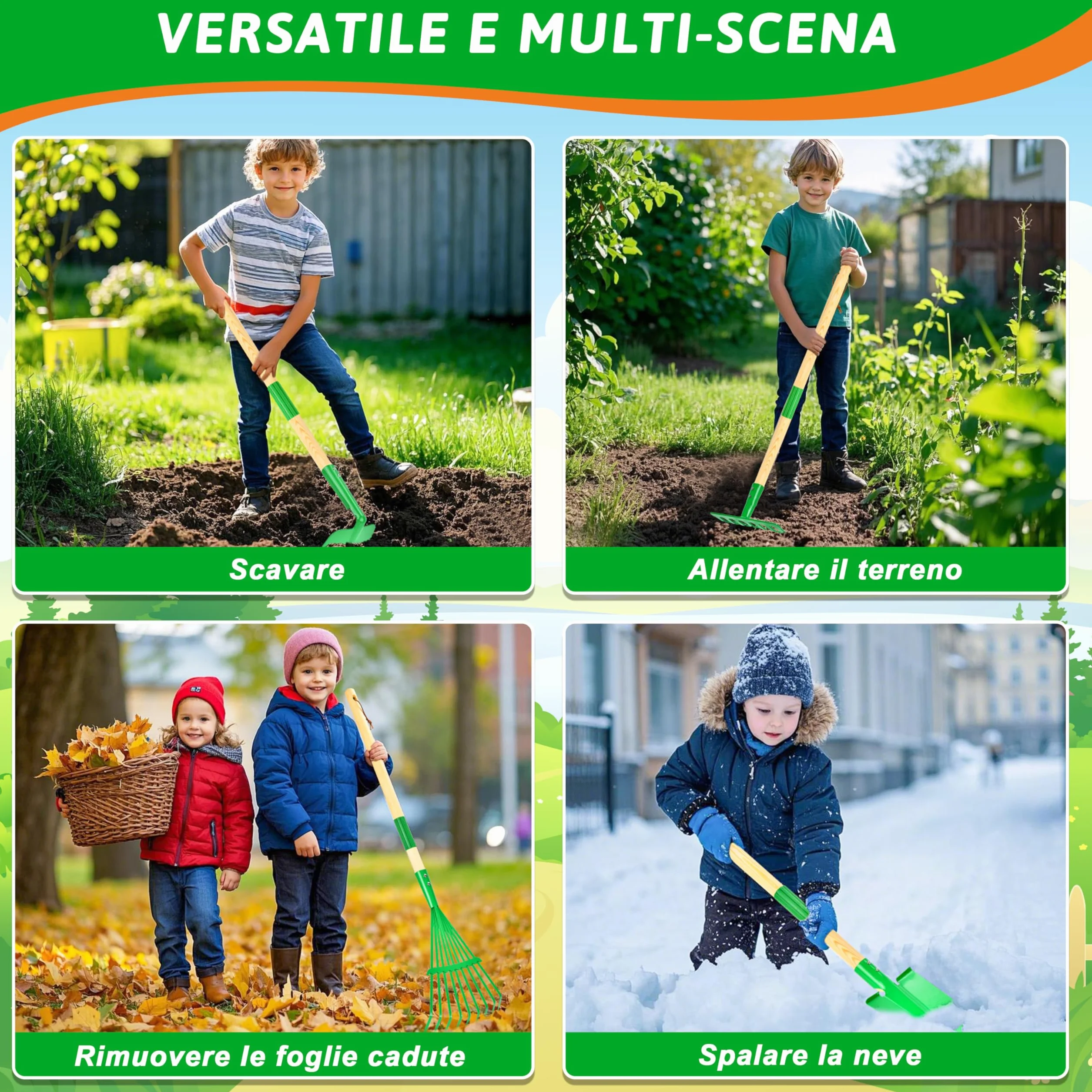IEEILULU Attrezzi da Giardinaggio Bambini, Giocattoli da Giardino con Pala Guanti Grembiule e Annaffiatoio, Set di Attrezzi da Giardinaggio per Ragazzi e Ragazze dai 3 Anni (Verde)