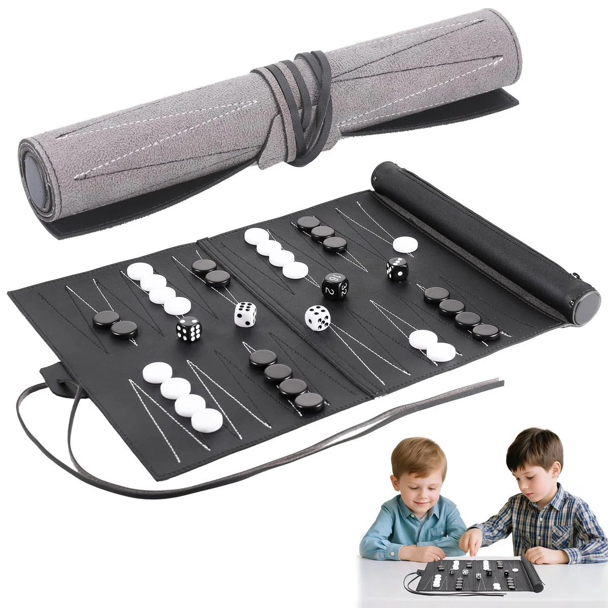 Backgammon da Viaggio in Pelle, Set Backgammon 36x25.5 cm Piegevole per 2 Giocatori, Gioco da Tavolo Classico per Adulti, Giochi da Viaggio per Camper, Escursioni e Regalo