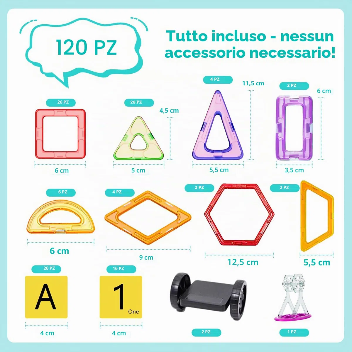 Blocchi Magnetici 120 Pezzi Giocattolo Magnetico per Bambini Giocattolo Educativo a partire da 3, 4, 5, 6, 7, 8 Anni Magneti Giocattolo Regalo per Ragazzo Ragazza Blocchi da Costruzione