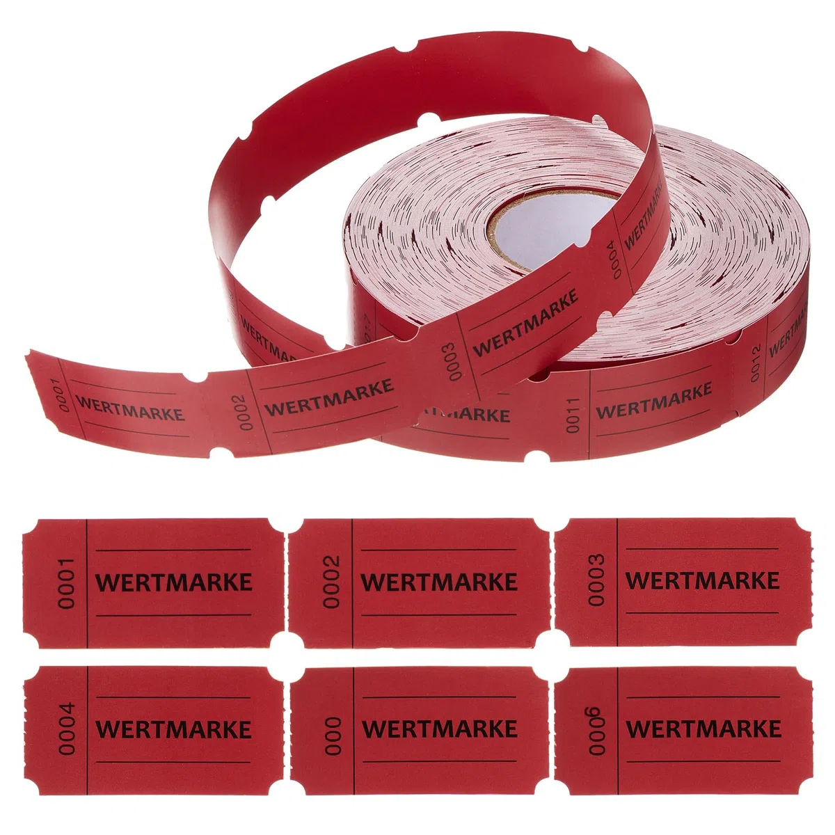 Nezyo Rotolo di Gettoni 1000 Fogli di Gettoni Perforati Rotolo Alimentari a Numero Consecutivo per Bevande a Strappo per Negozi Matrimonio Festa(Rosso,Wertmarke)
