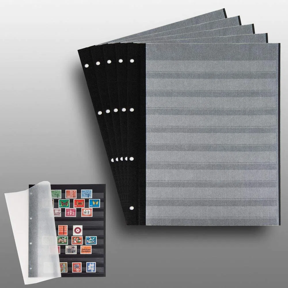 5 Prophila Lighthouse Double Sided Stockbook Pages 9 Clear Strips Black Cardboard