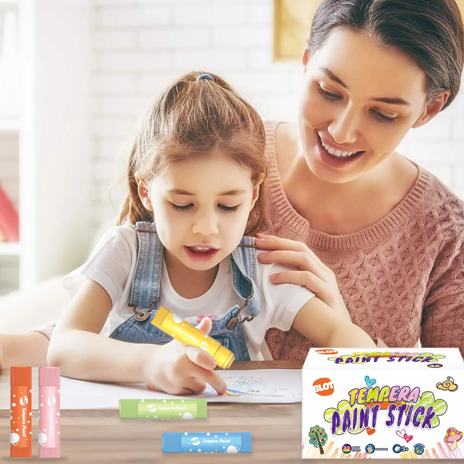 BLOT Tempere Solide Stick 24 Colori Set Tempere Colori Non Tossici Lavabili per Carta Vetro Cartone Vasi Bambini