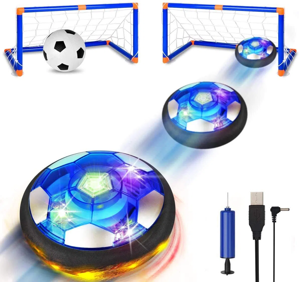 SUNNOW Pallone Fluttuante - Ricaricabile Air Hover Pallone con 2 Porta da Calcio Gioco Calcio Bambino Palla Fluttuante per Bambini 3 4 5 6 7 8-12 Anni Natale Regalo