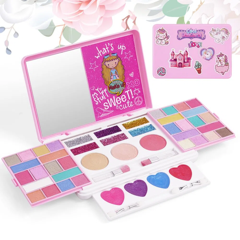 Aomig Trucchi Bambina Set, 43 Colori Trucco Ombretti per Bambini, Regalo per Compleanno, Halloween, Carnevale, Natale e Natale per Ragazze Età 3~8