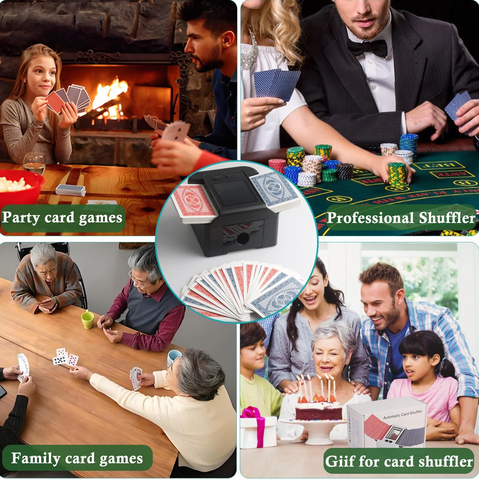 Shuffler automatico per carte da 1-2 deck, 2000 mAH ricaricabile e portatile USB di ricarica Shuffler One-Press AUTO e modalità manuale per mischiare carte per poker UNO Blackjack Skip-Bo
