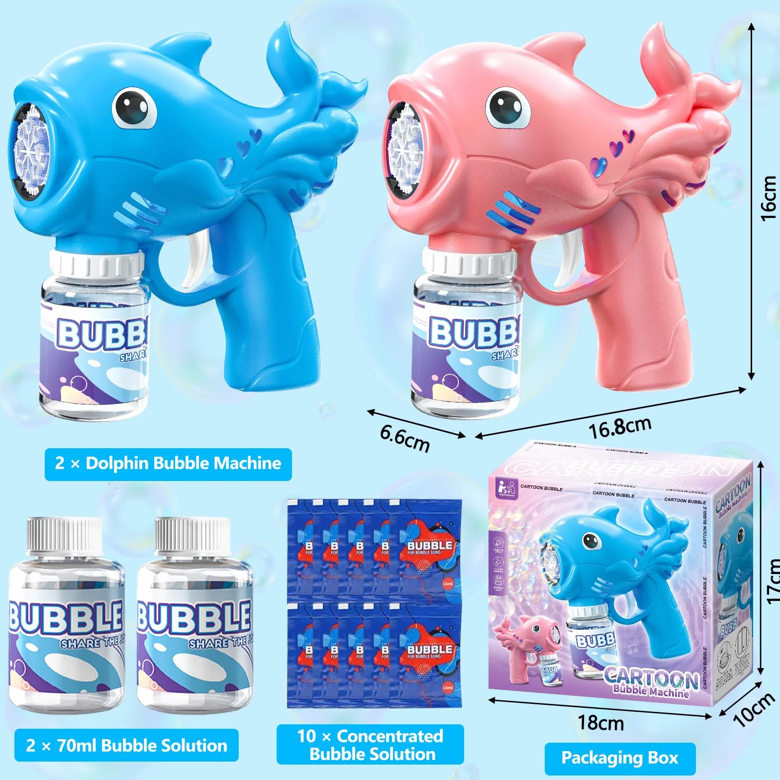 2 Pieces Pistola a Bolle per Bambini, Sparabolle di Sapone LED con 2 × 70ML Flaconi di Liquido per Bolle, Macchina Automatica per Bolle per Attività All'aperto, Feste e Matrimoni (Rosa e Blu)
