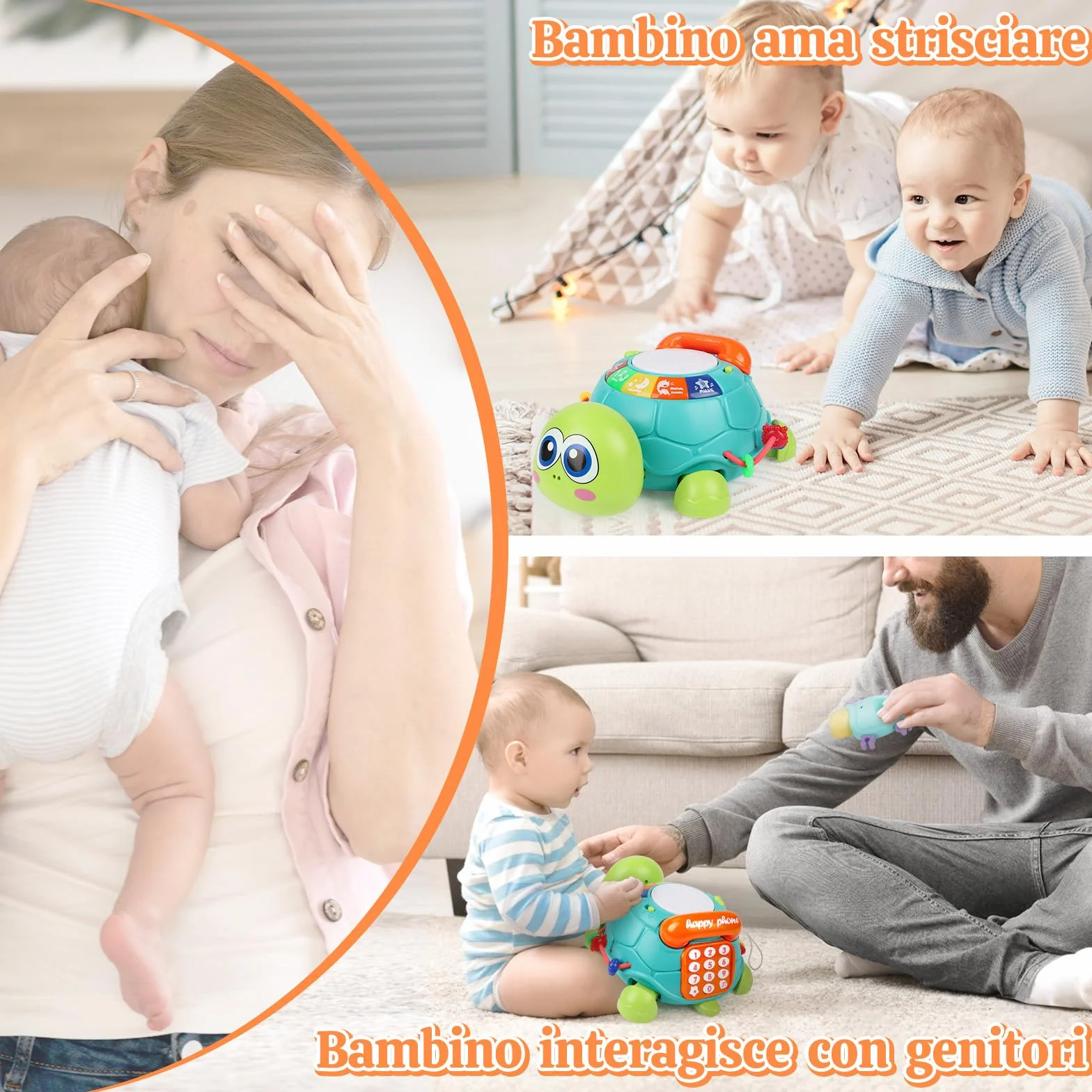Herenear Gioco per Gattonare Neonato, Giochi Musicali per Bambini 1 Anno, Gioco con Musica e Luci, Tummy Time, Giochi per Neonati, Compleanno e Natale per Neonati