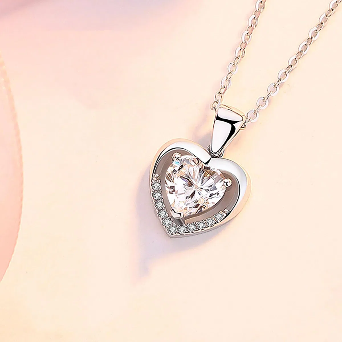 Collana Argento 925 per Donna e Bambina - Ciondolo Cuore con Zirconia Cubica - Gioiello Elegante per Ragazza
