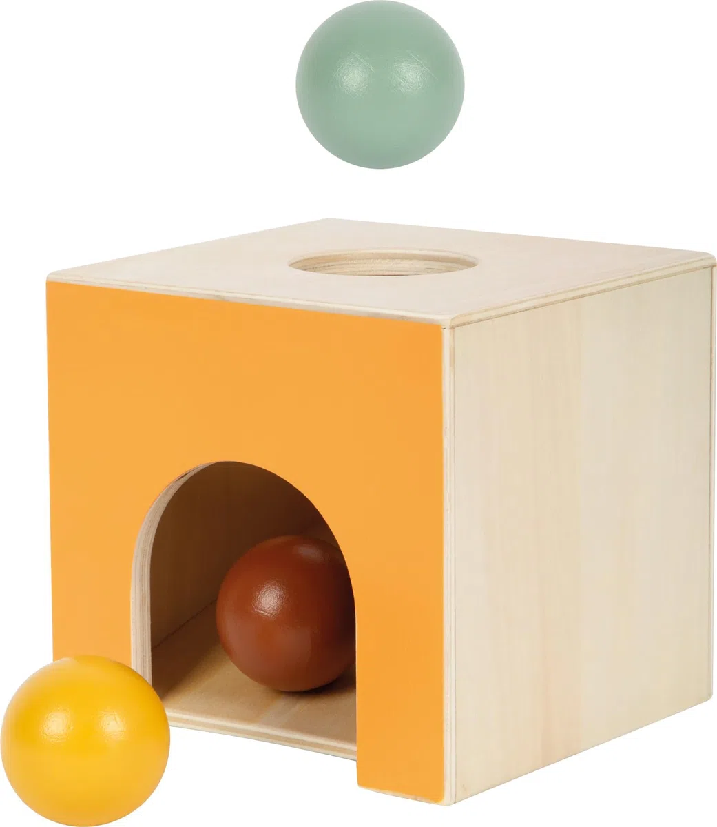 Small Foot Scatola di Palline Montessori in Legno FSC 100% Certificato, Giocattolo per l'apprendimento con 3 Palline, Giocattolo per la motricità per Bambini Piccoli a Partire da 1 Anno, 12744